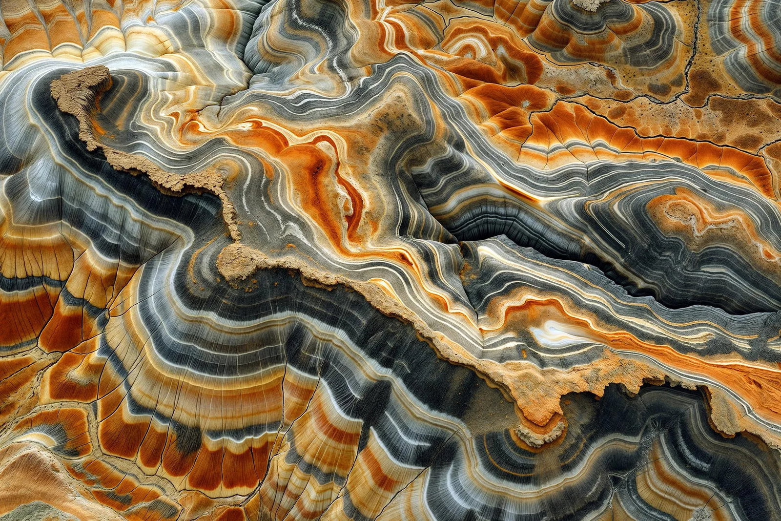Nambia 1 Original Photograph: Aerial landscape photograph of the arid desert, with intricate patterns in earthy tones. Captured from above, this aerial perspective reveals a mesmerizing blend of reds, browns, oranges, that evoke