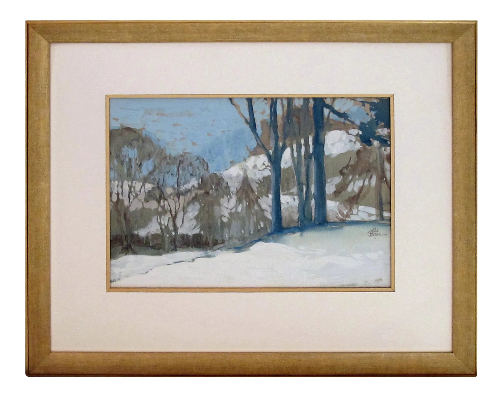 Early 20th Century Winter Landscape Gouache Painting Signed Robb Beebe, Framed (1 of 8)