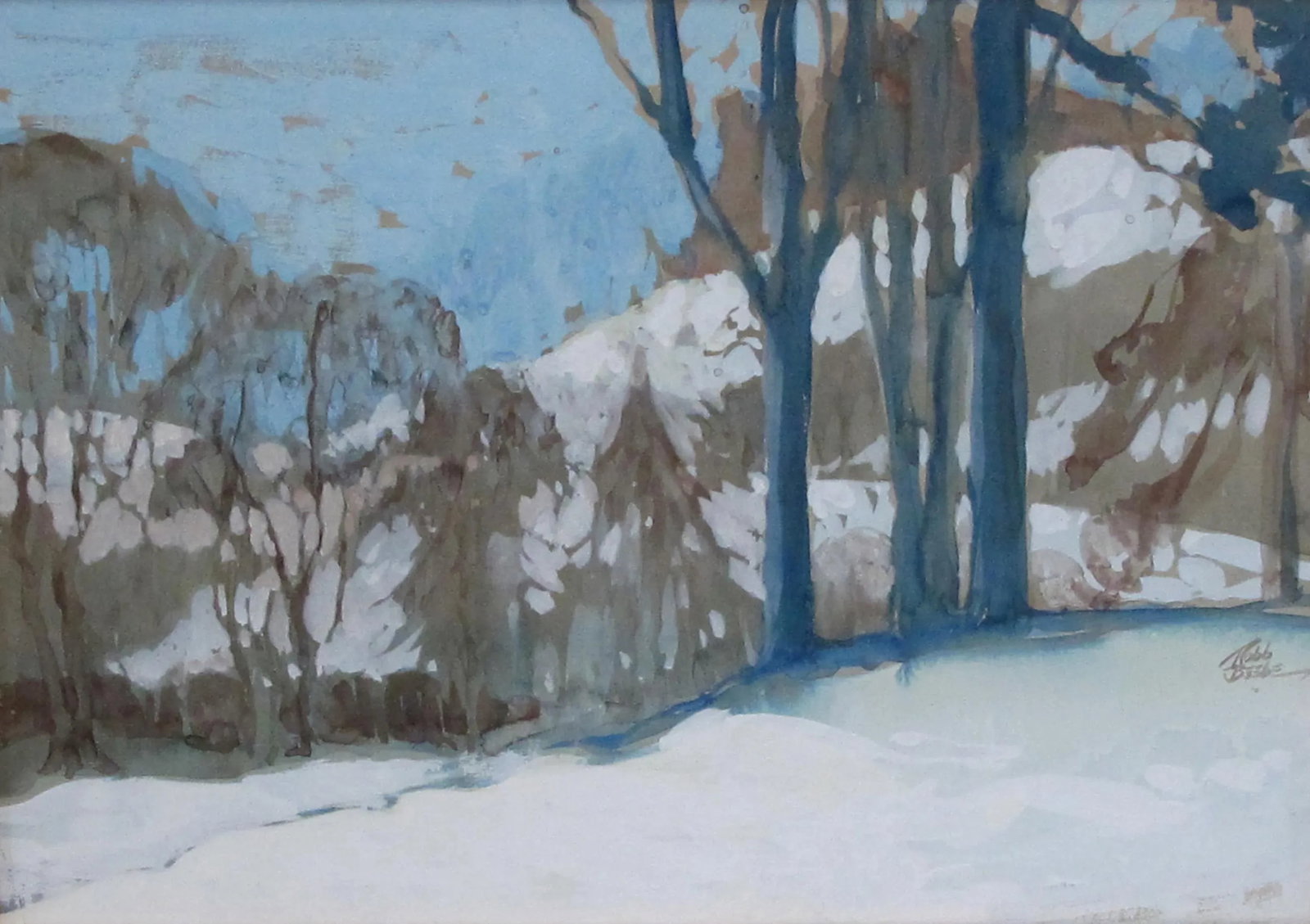 Early 20th Century Winter Landscape Gouache Painting Signed Robb Beebe, Framed - 2