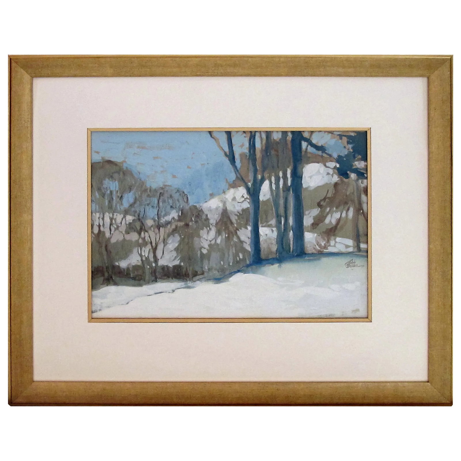 Early 20th Century Winter Landscape Gouache Painting Signed Robb Beebe, Framed - 8