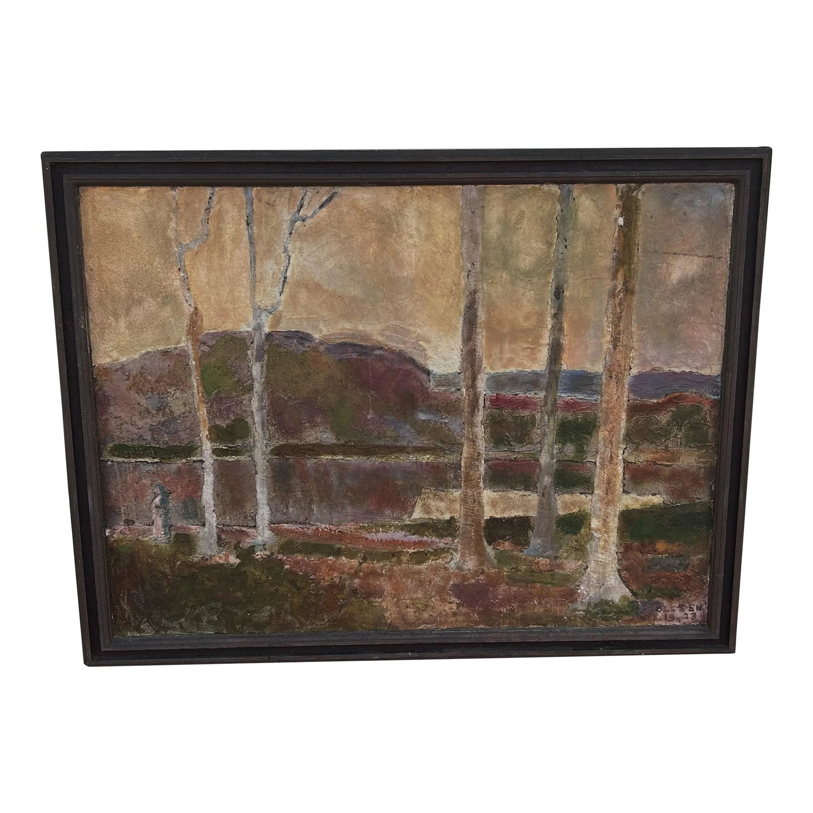 Olaf Olesen American, Danish Listed Artist Signed 1923 Landscape Painting Mixed Media on Masonite, F (1 of 9)