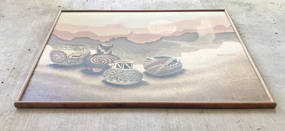 1970s Frank Ferrante Large Framed Original Oil on Canvas, Southwestern Pottery - 3