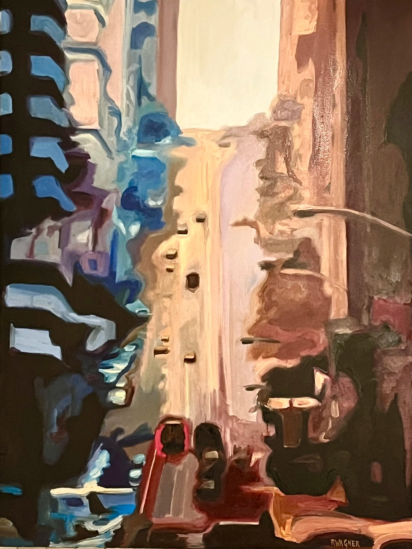 Original Oil Impressionist Painting of a San Fransico Street Scene by Russ Wagner: San Francisco themed original oil painting on canvas by Russ Wagner, well known for his series of San Fransico scenes. Wagner has had many exhibits showcasing his love for the area depicting