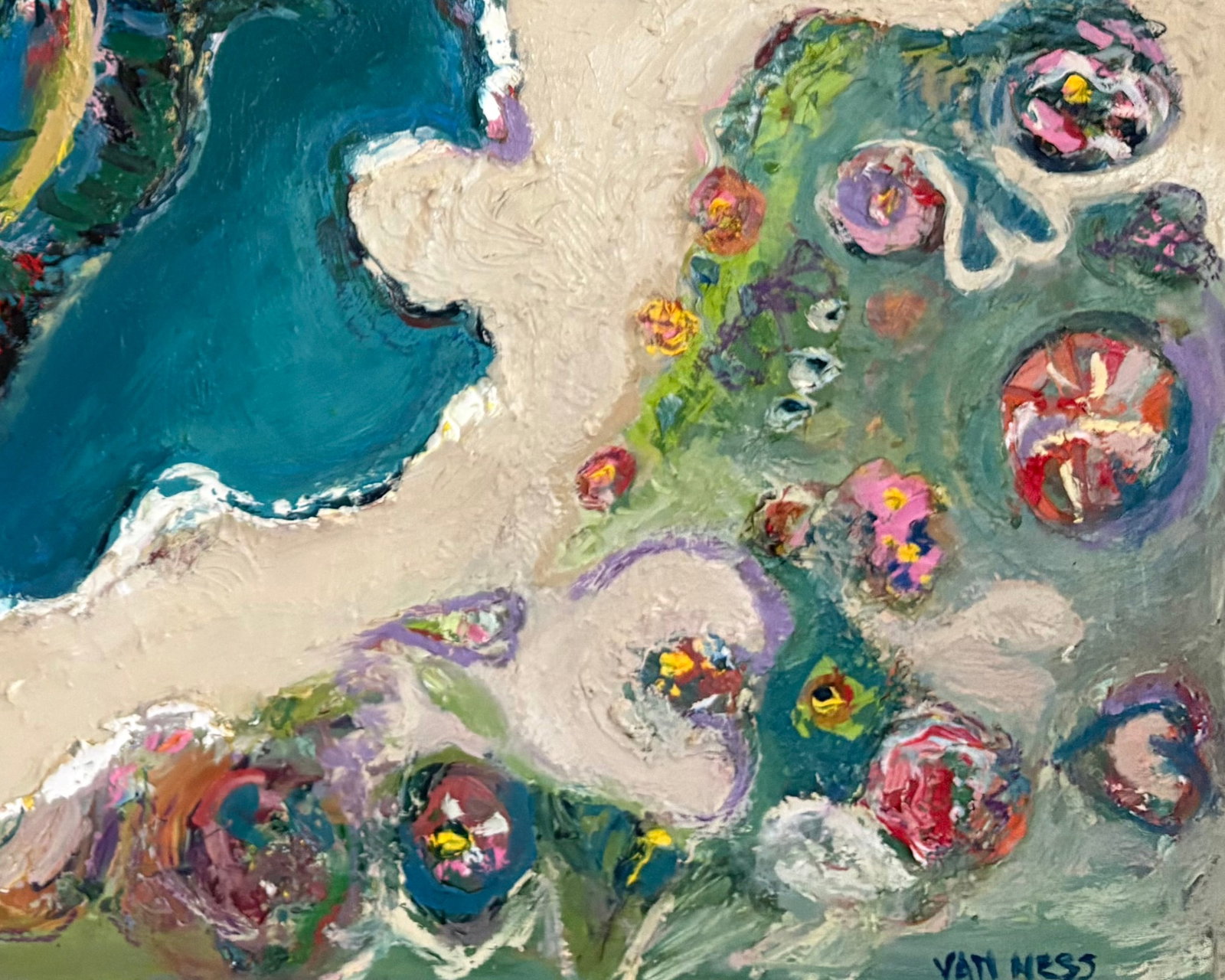 Aerial Seascape Abstract, Original Oil Painting, Rare Art - 11
