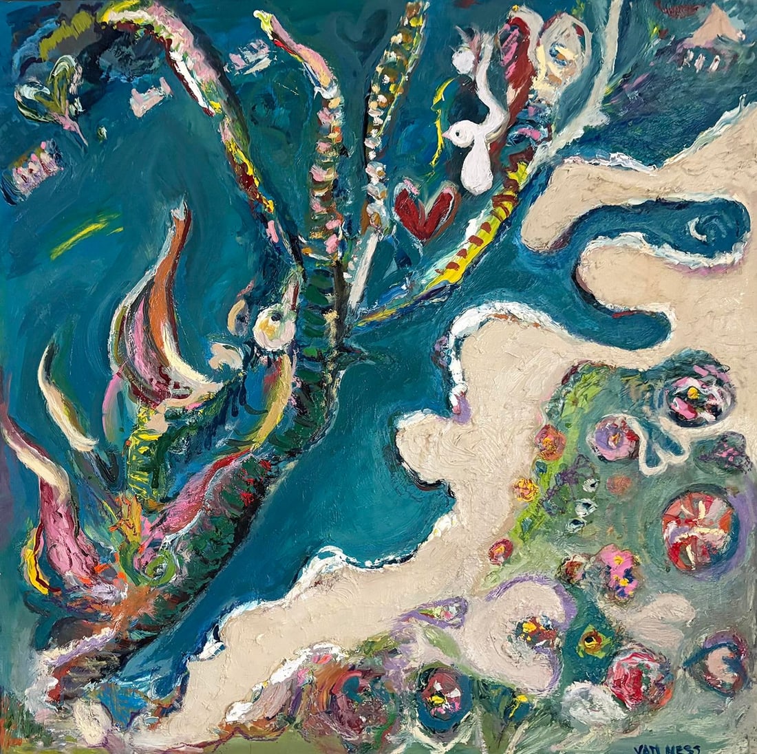 Aerial Seascape Abstract, Original Oil Painting, Rare Art - 2