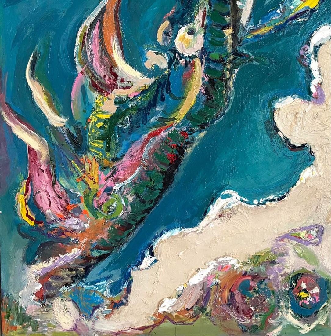 Aerial Seascape Abstract, Original Oil Painting, Rare Art - 4