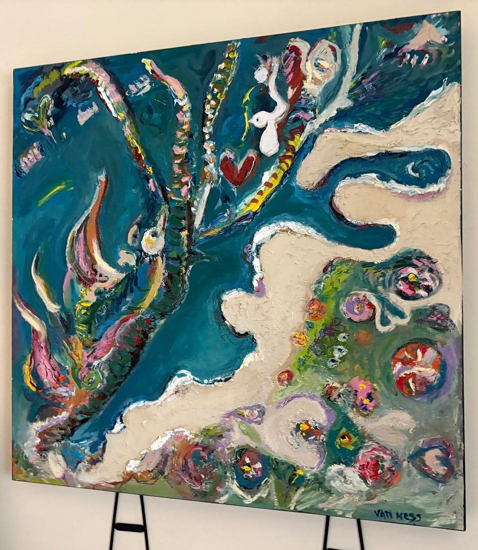 Aerial Seascape Abstract, Original Oil Painting, Rare Art - 8