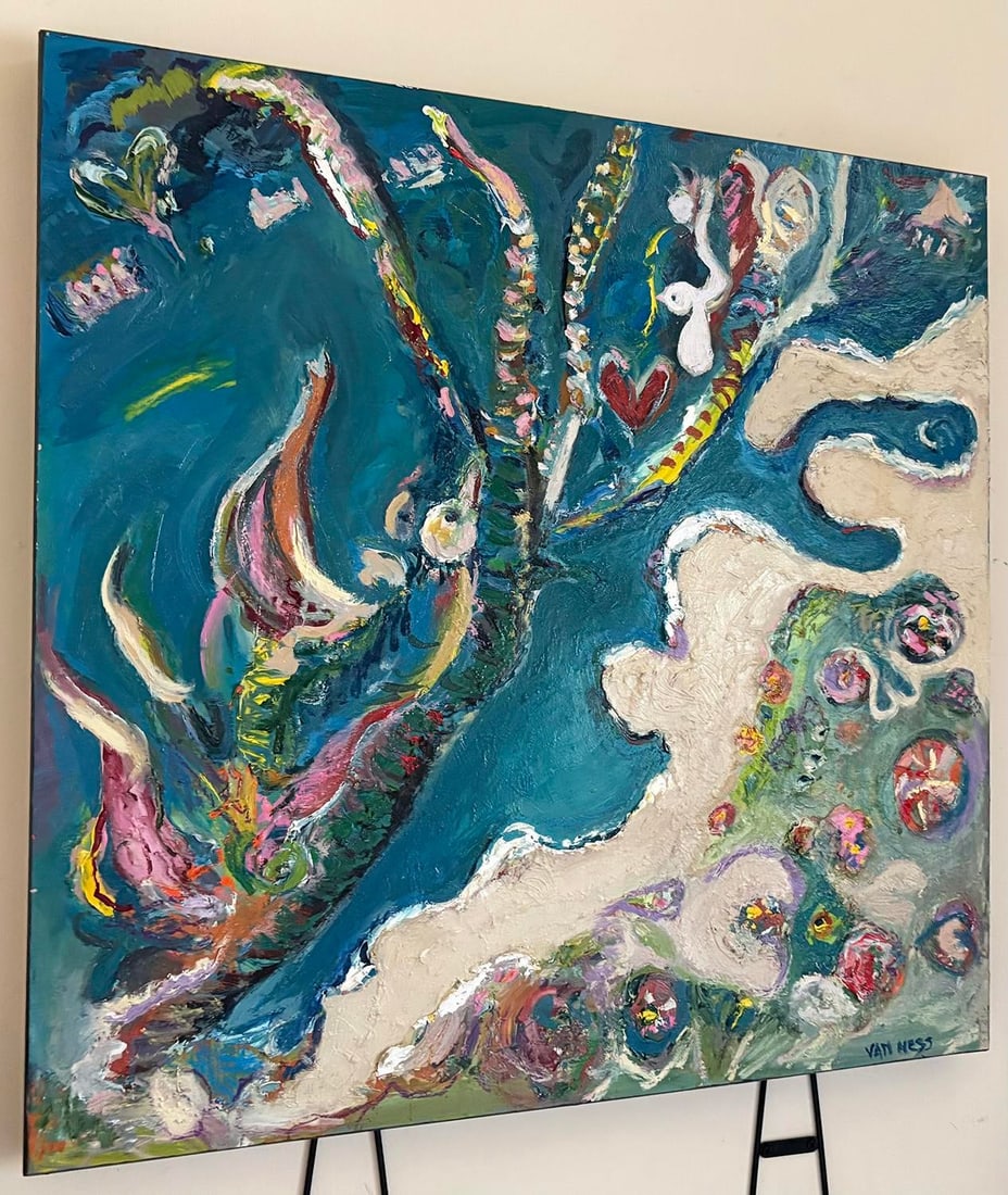 Aerial Seascape Abstract, Original Oil Painting, Rare Art - 9
