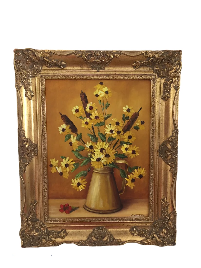 Clarence I. Dreisbach "Yellow Daisies" Oil on Board Painting Signed - 2