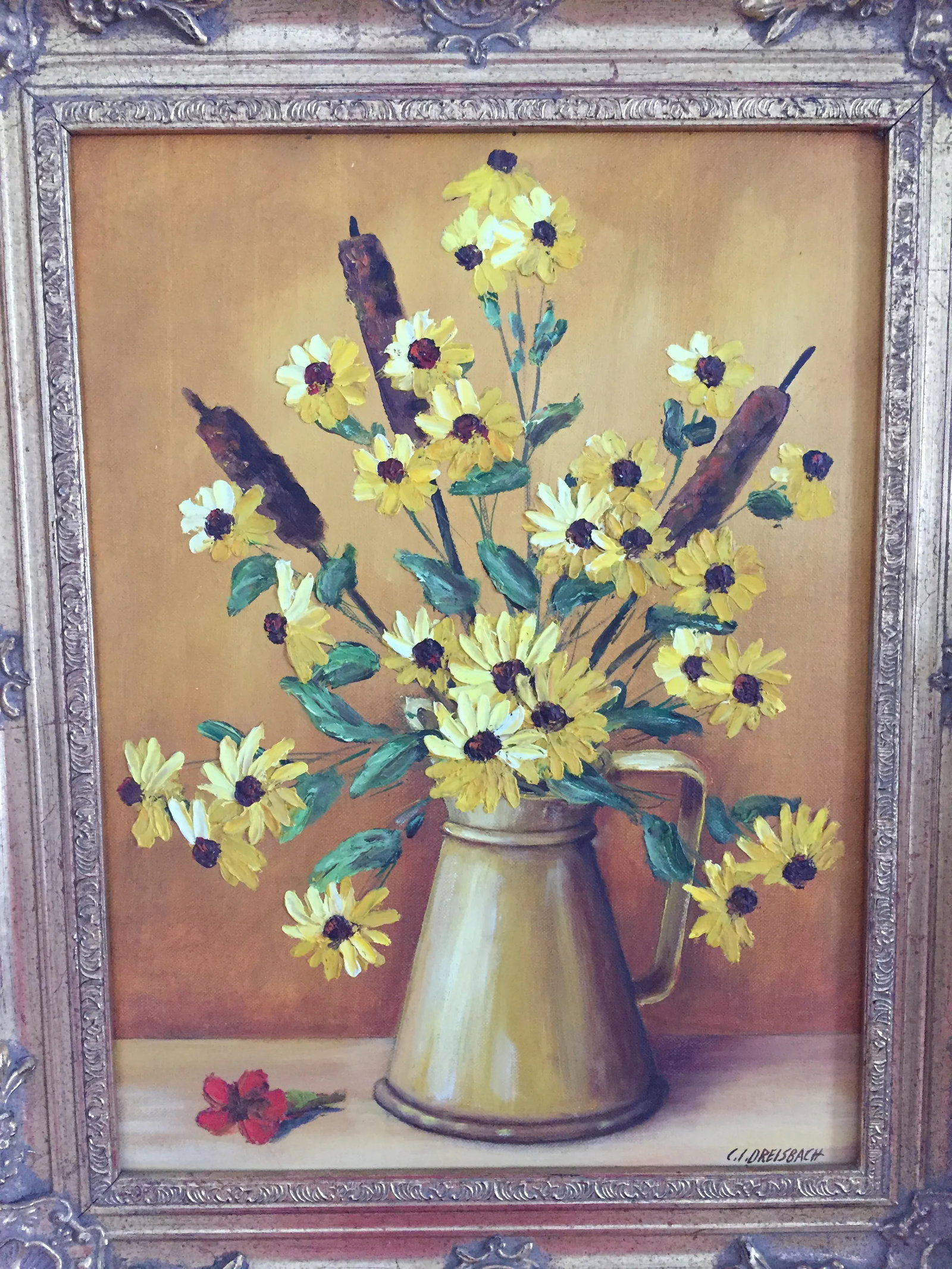 Clarence I. Dreisbach "Yellow Daisies" Oil on Board Painting Signed - 5