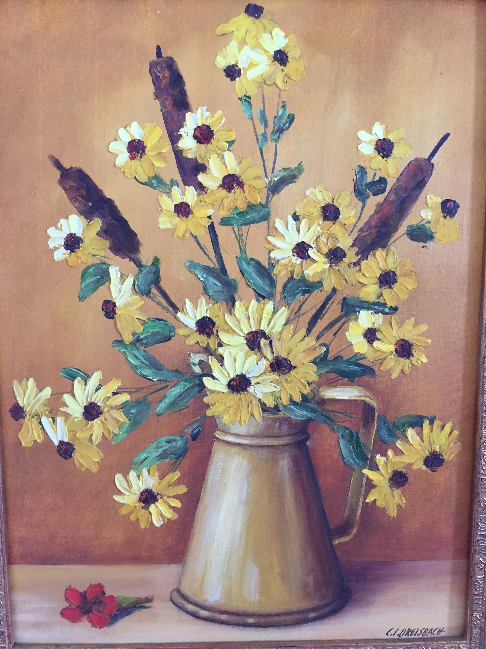 Clarence I. Dreisbach "Yellow Daisies" Oil on Board Painting Signed - 6