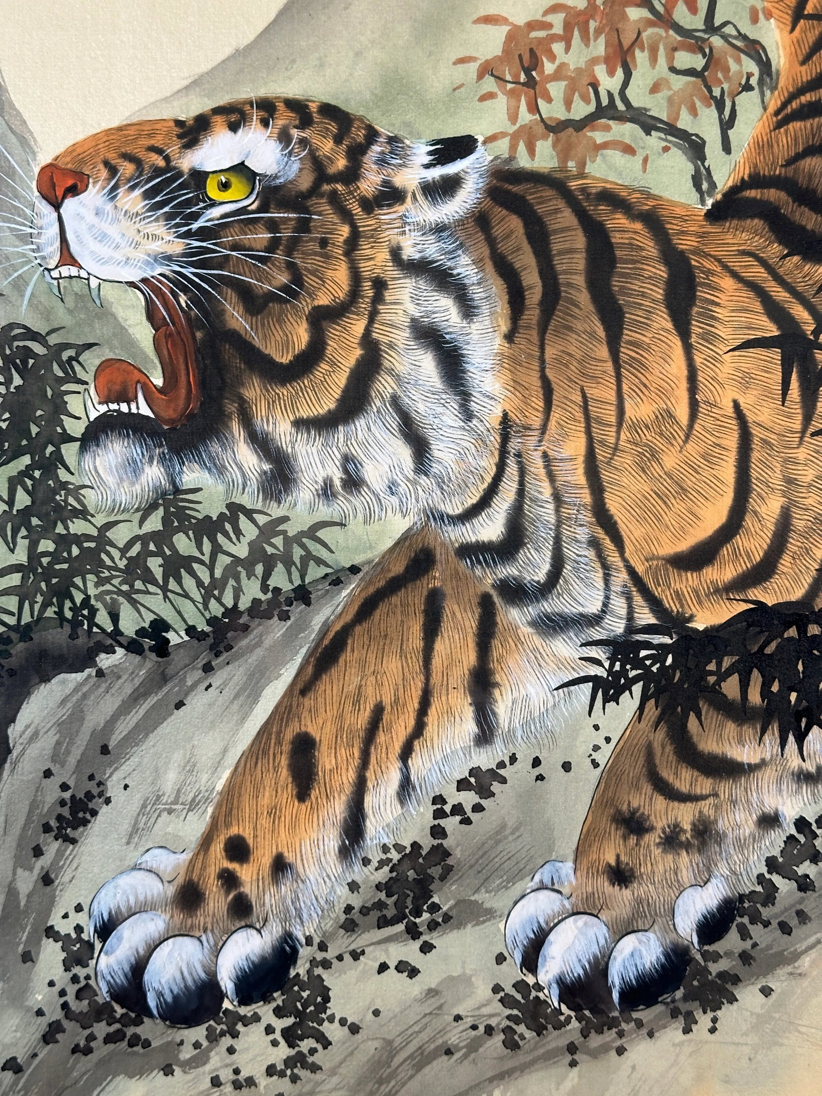 Pair of Signed Chinese Tiger Scroll Paintings, Ink on Silk, Ca. 1960 - 4