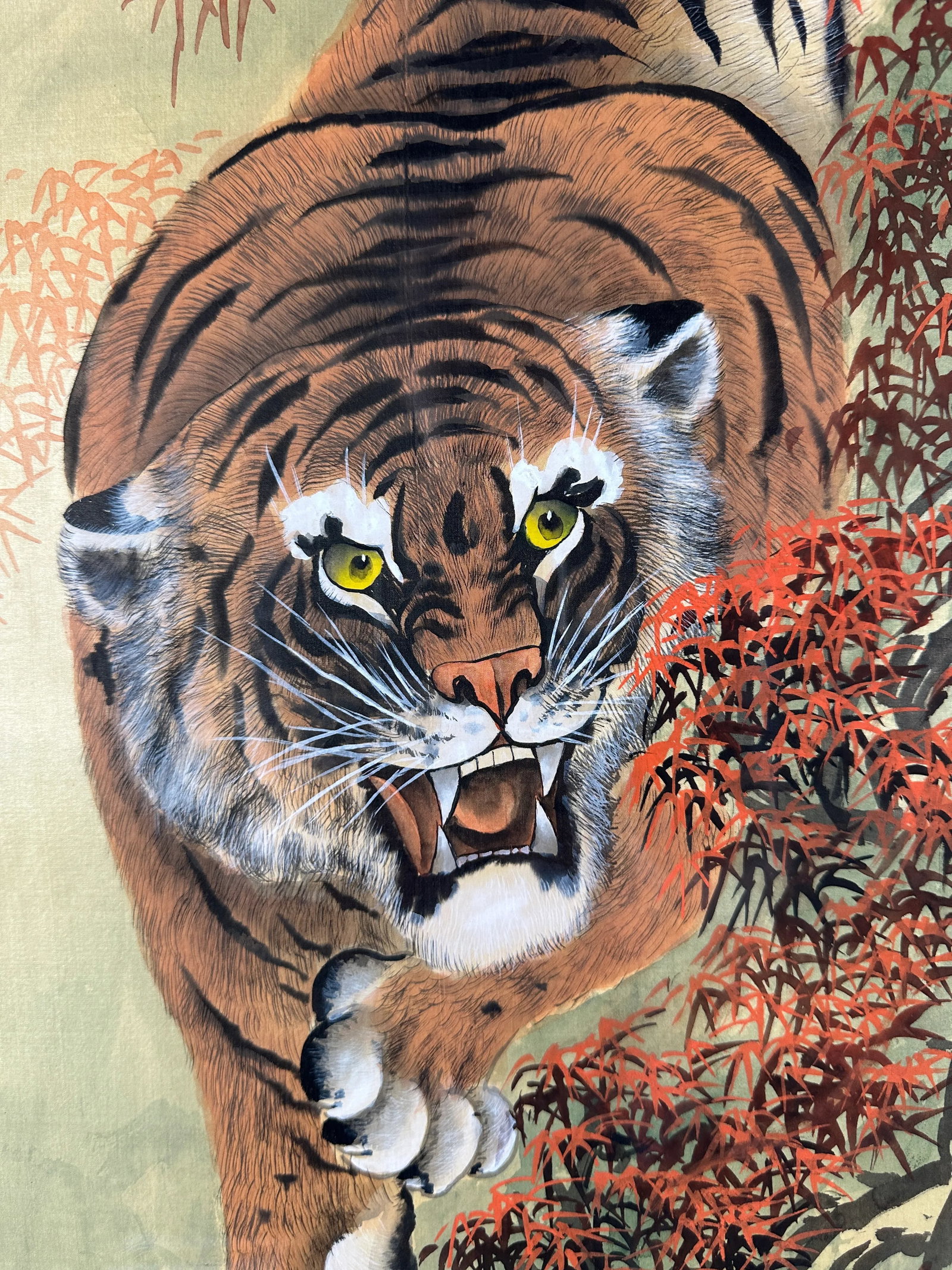 Pair of Signed Chinese Tiger Scroll Paintings, Ink on Silk, Ca. 1960 - 6