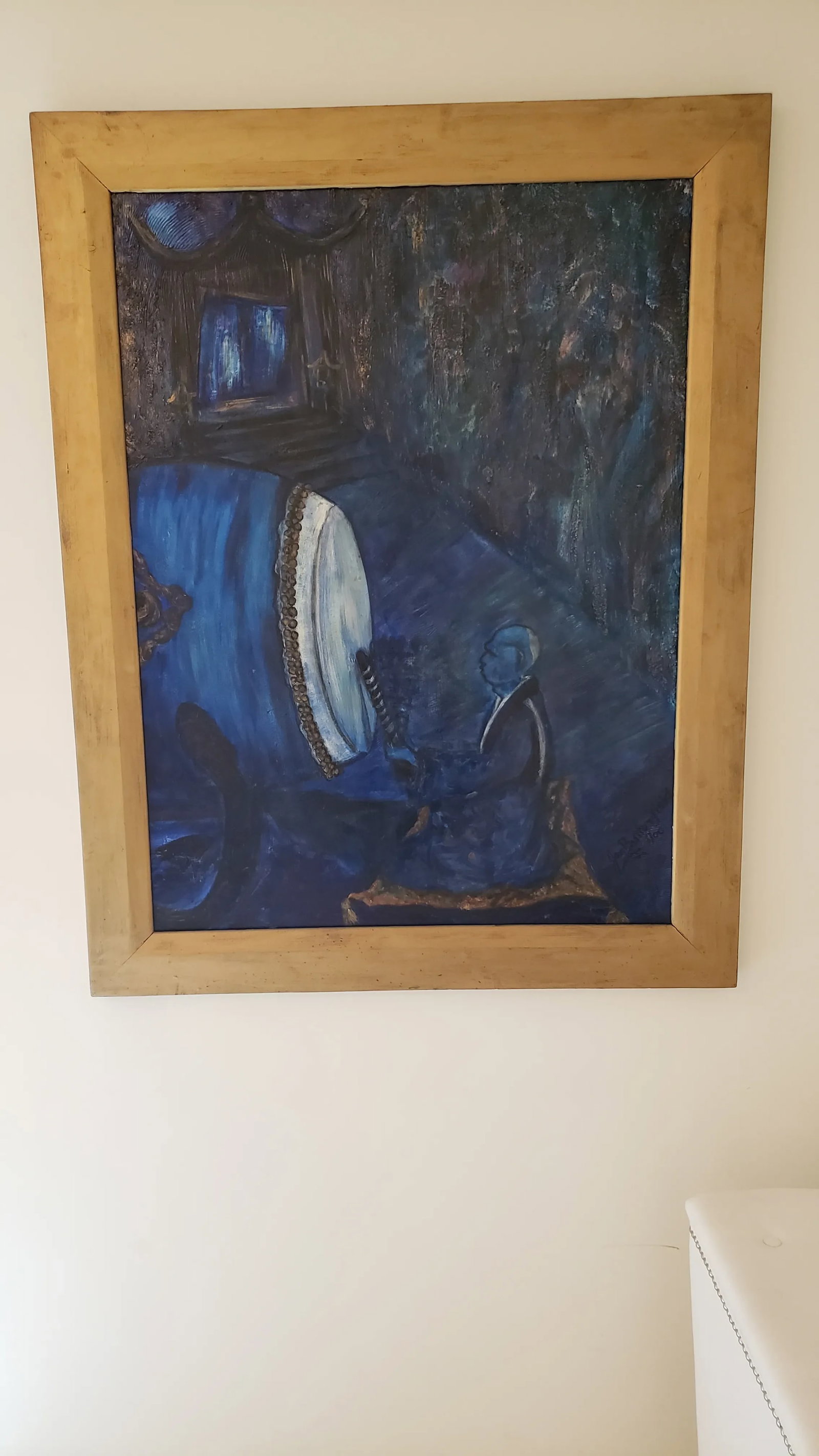 1990s Original Expressionist Oil Painting of a Monk Drumming in a Monastery, Framed - 11