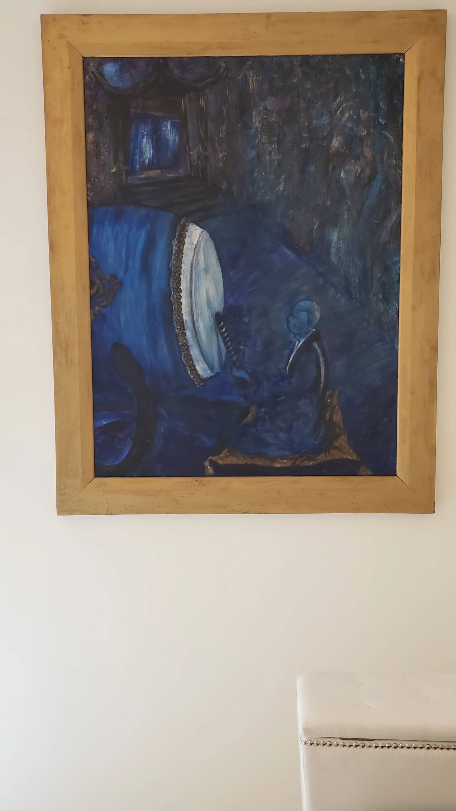 1990s Original Expressionist Oil Painting of a Monk Drumming in a Monastery, Framed - 12