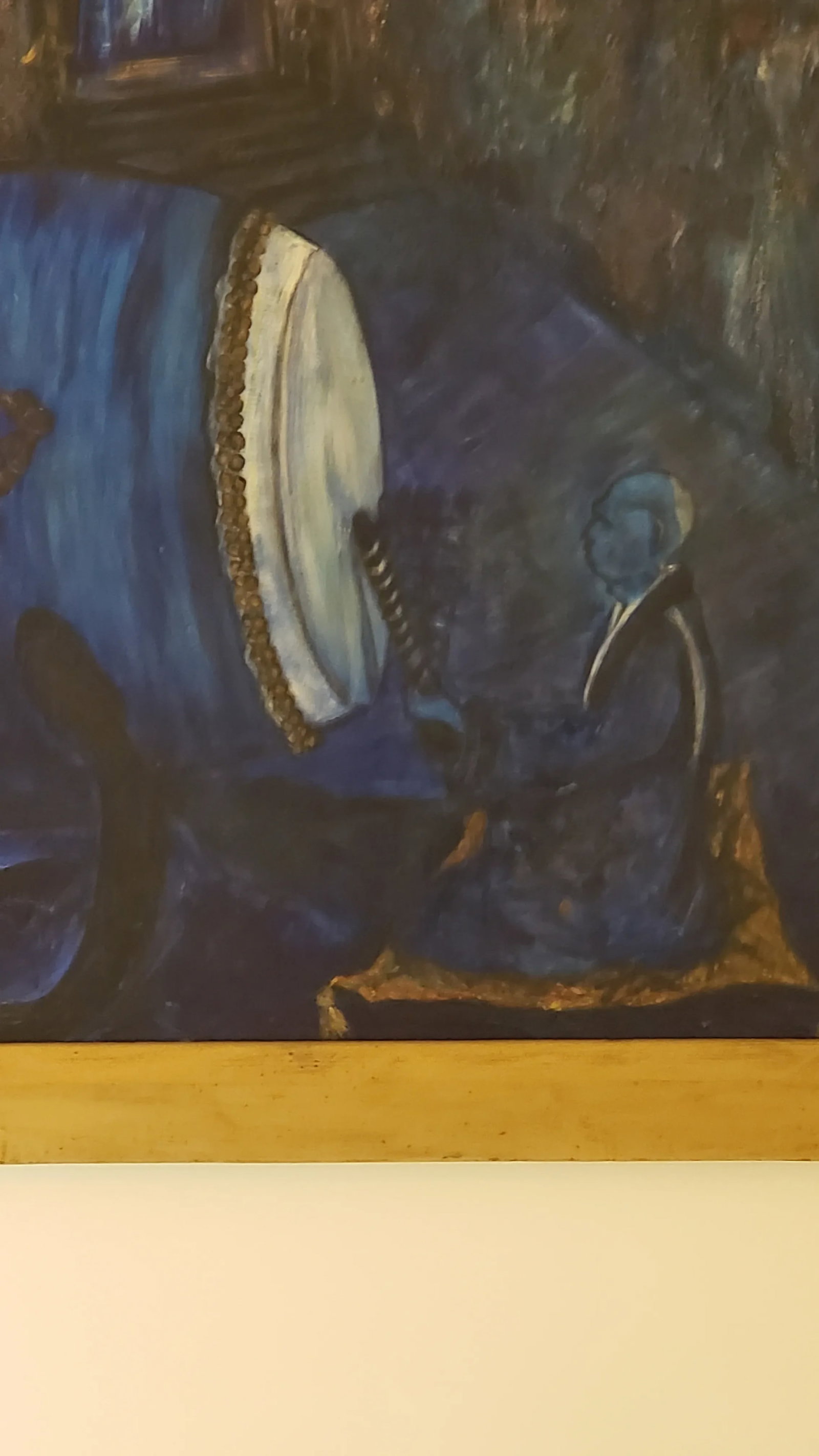 1990s Original Expressionist Oil Painting of a Monk Drumming in a Monastery, Framed - 2