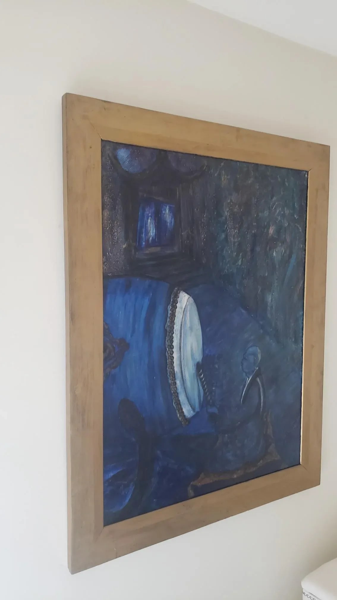 1990s Original Expressionist Oil Painting of a Monk Drumming in a Monastery, Framed - 4