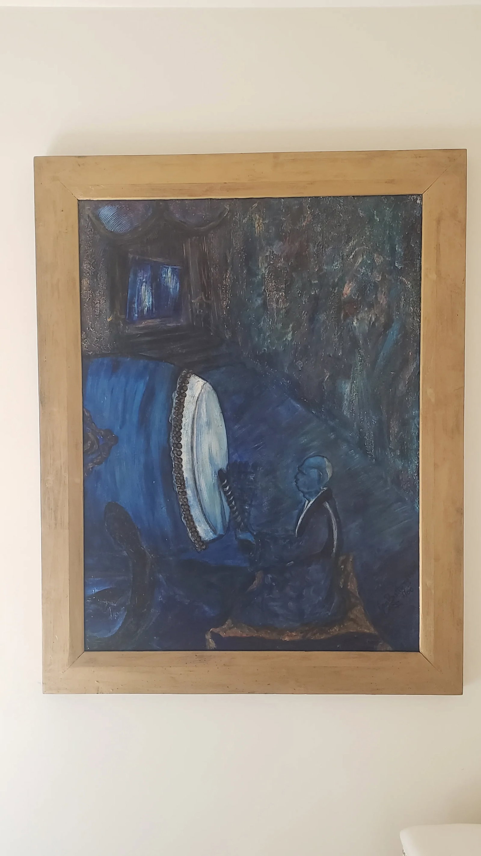 1990s Original Expressionist Oil Painting of a Monk Drumming in a Monastery, Framed - 5