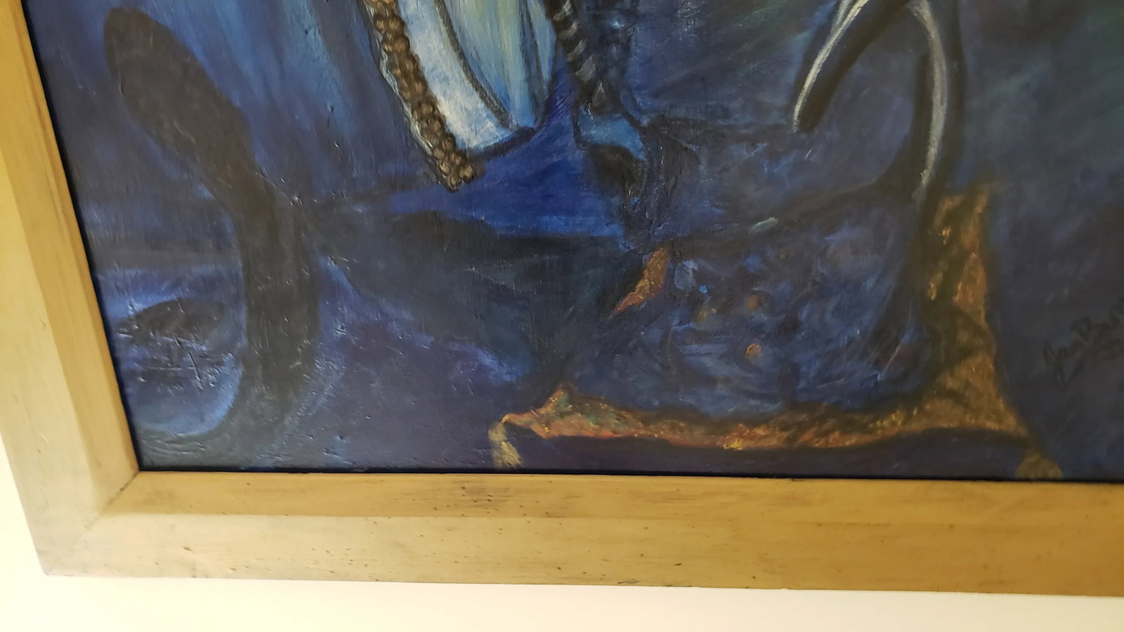 1990s Original Expressionist Oil Painting of a Monk Drumming in a Monastery, Framed - 6