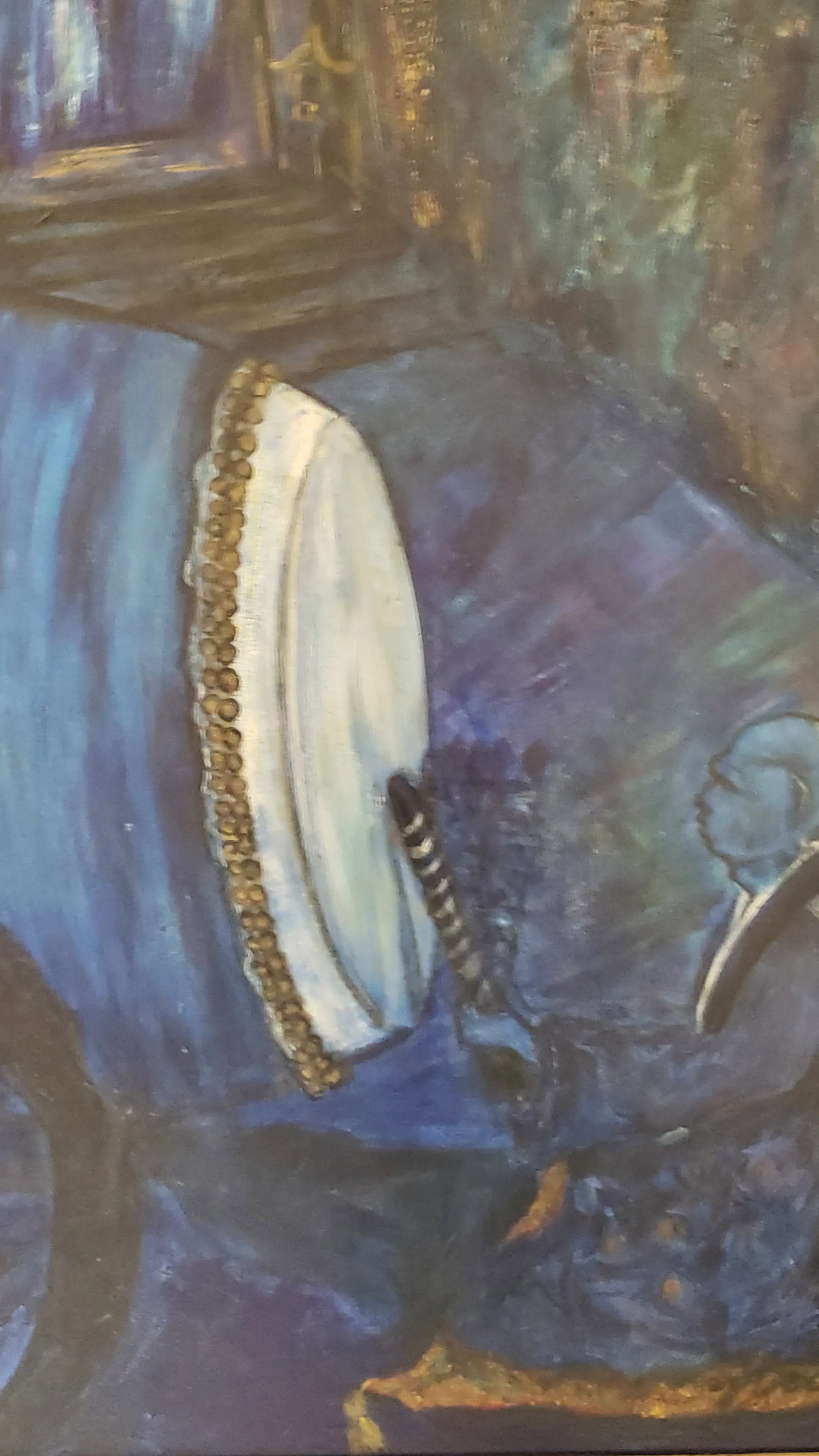 1990s Original Expressionist Oil Painting of a Monk Drumming in a Monastery, Framed - 8