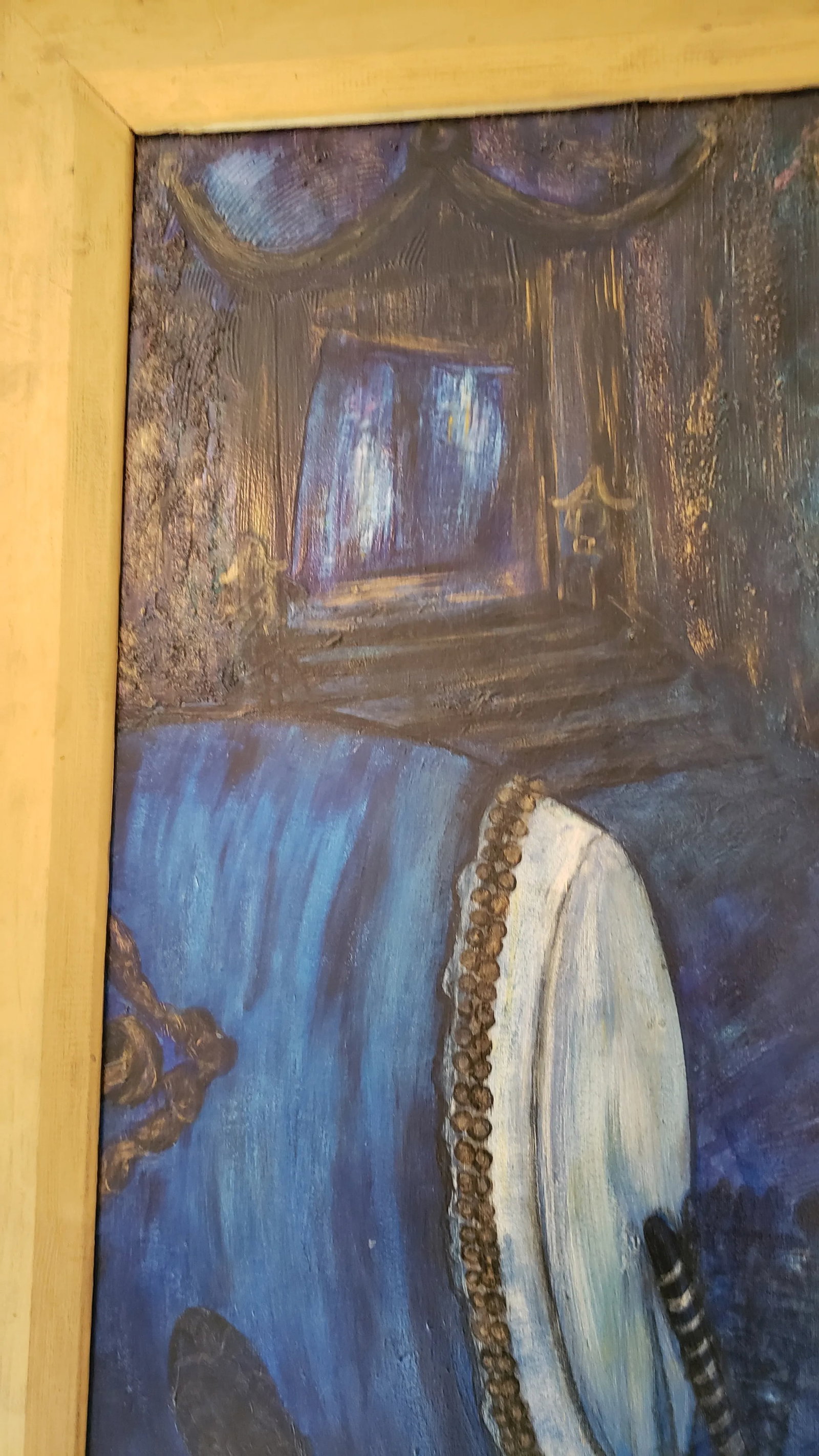 1990s Original Expressionist Oil Painting of a Monk Drumming in a Monastery, Framed - 9
