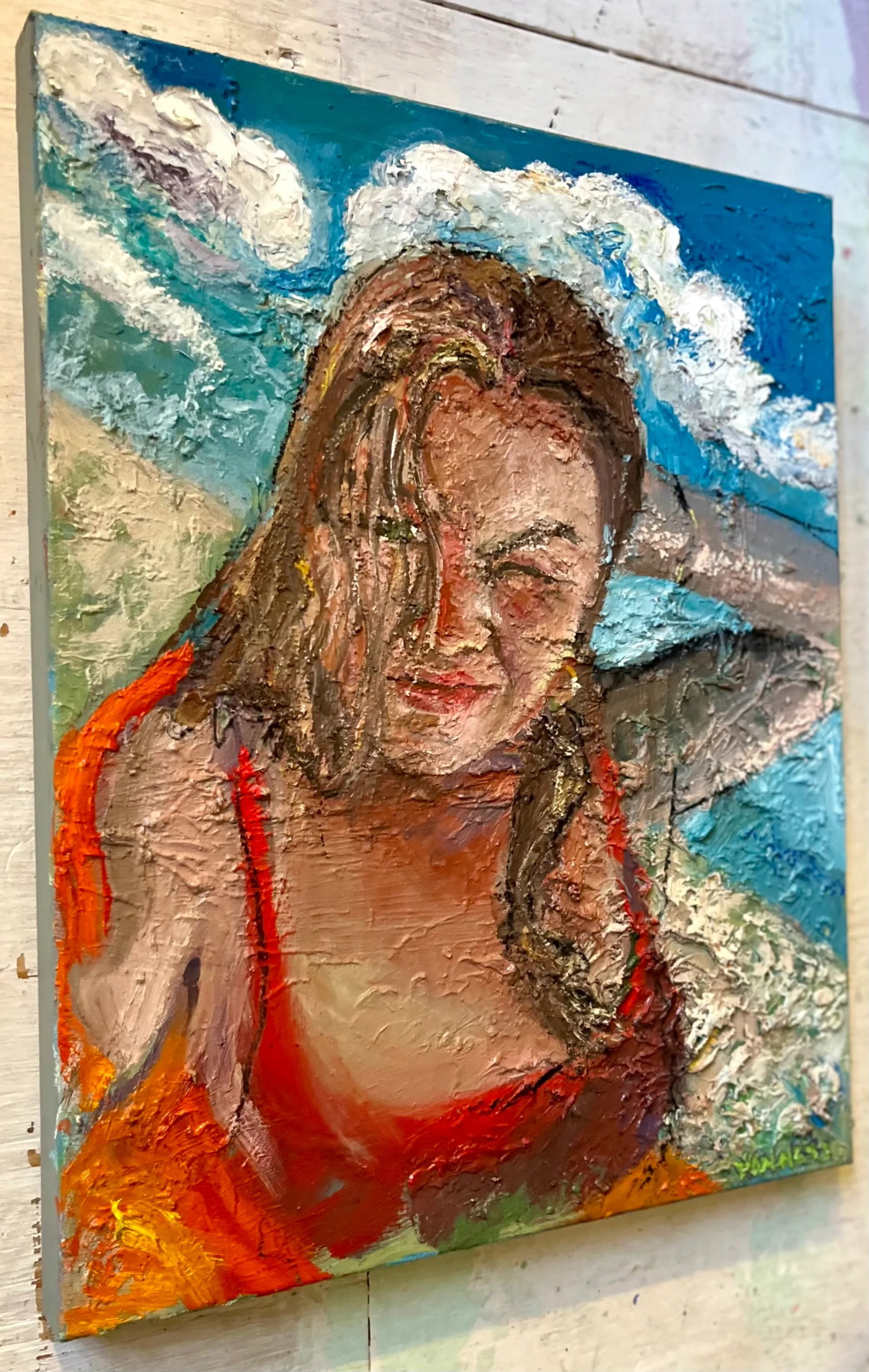 Beach Day, Figurative Oil Painting, Portrait of a Girl, by Van Ness - 2