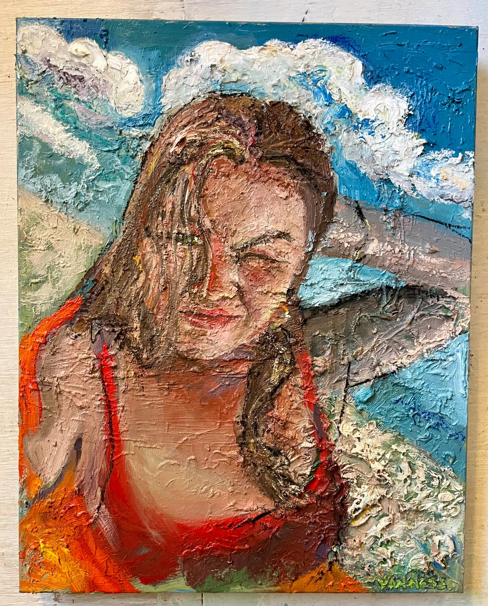 Beach Day, Figurative Oil Painting, Portrait of a Girl, by Van Ness - 3