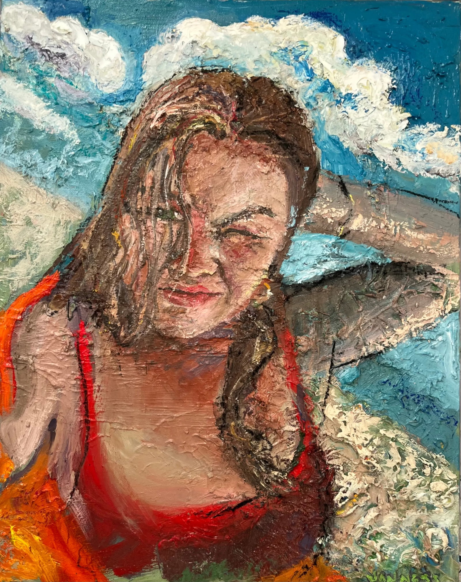 Beach Day, Figurative Oil Painting, Portrait of a Girl, by Van Ness - 7