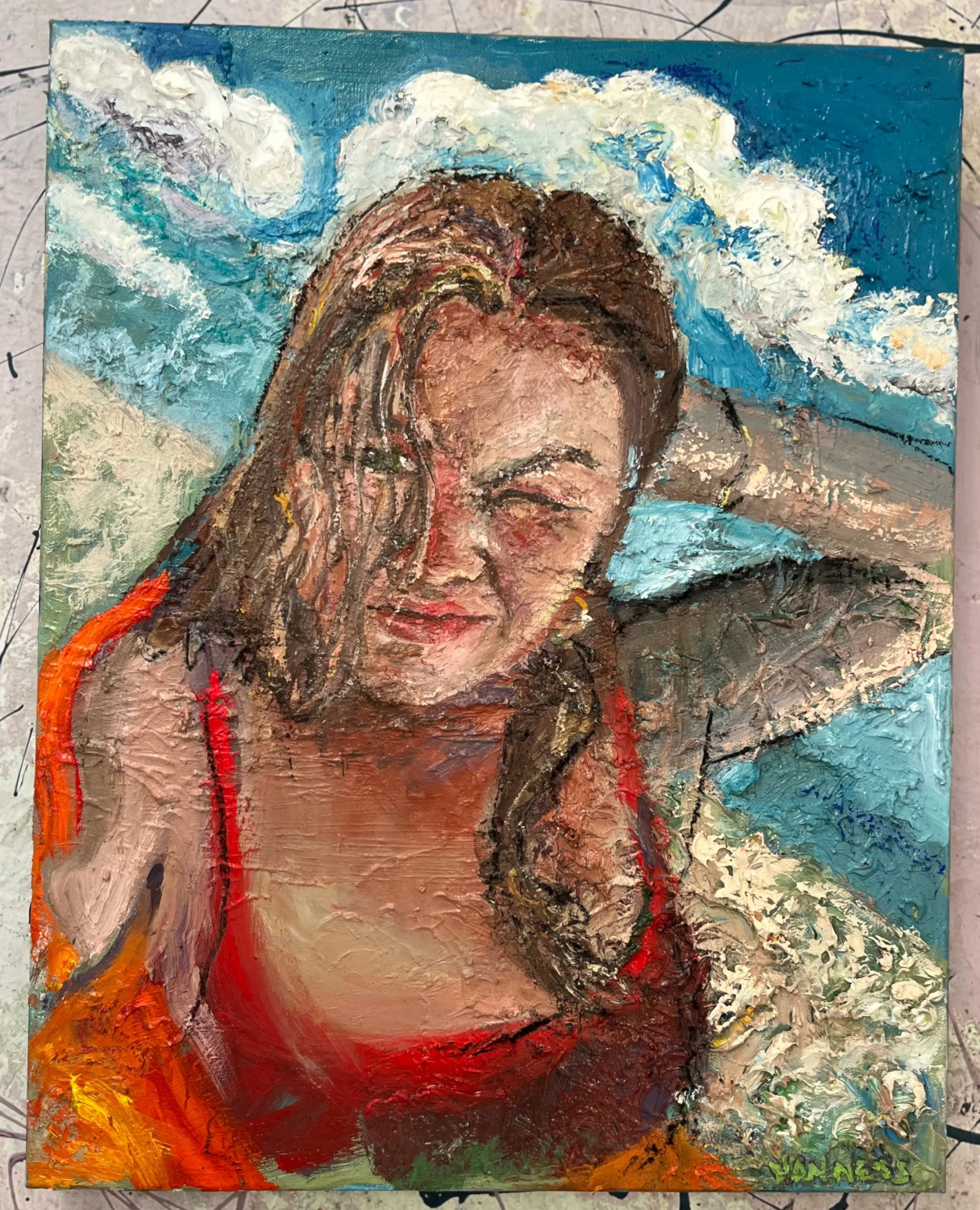 Beach Day, Figurative Oil Painting, Portrait of a Girl, by Van Ness - 8