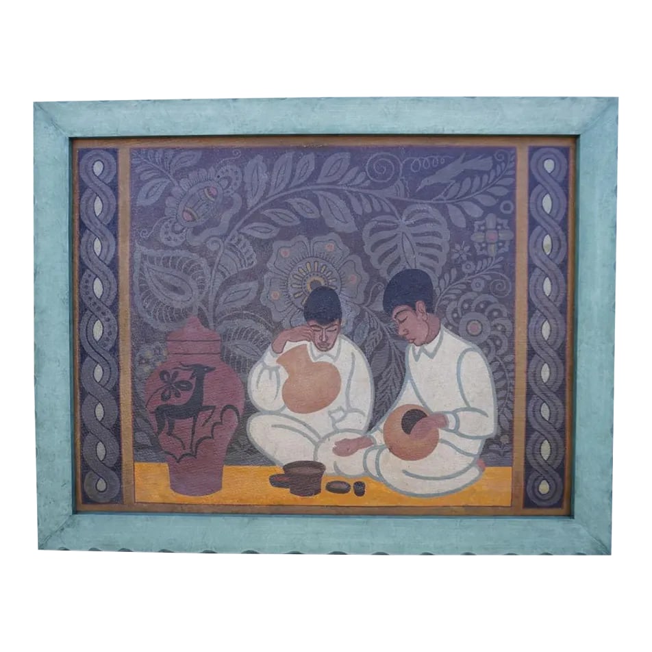 Francisco Cornejo - Painted Panel W Custom Frame C 1920: Part of a set of panels. From a private collection. A work of immense charm and serenity. Measures 36" x 48", frame is 42 1/4" x 53 3/4". Francisco Cornejo (1892 - 1963) was born in La Paz, Mexico.