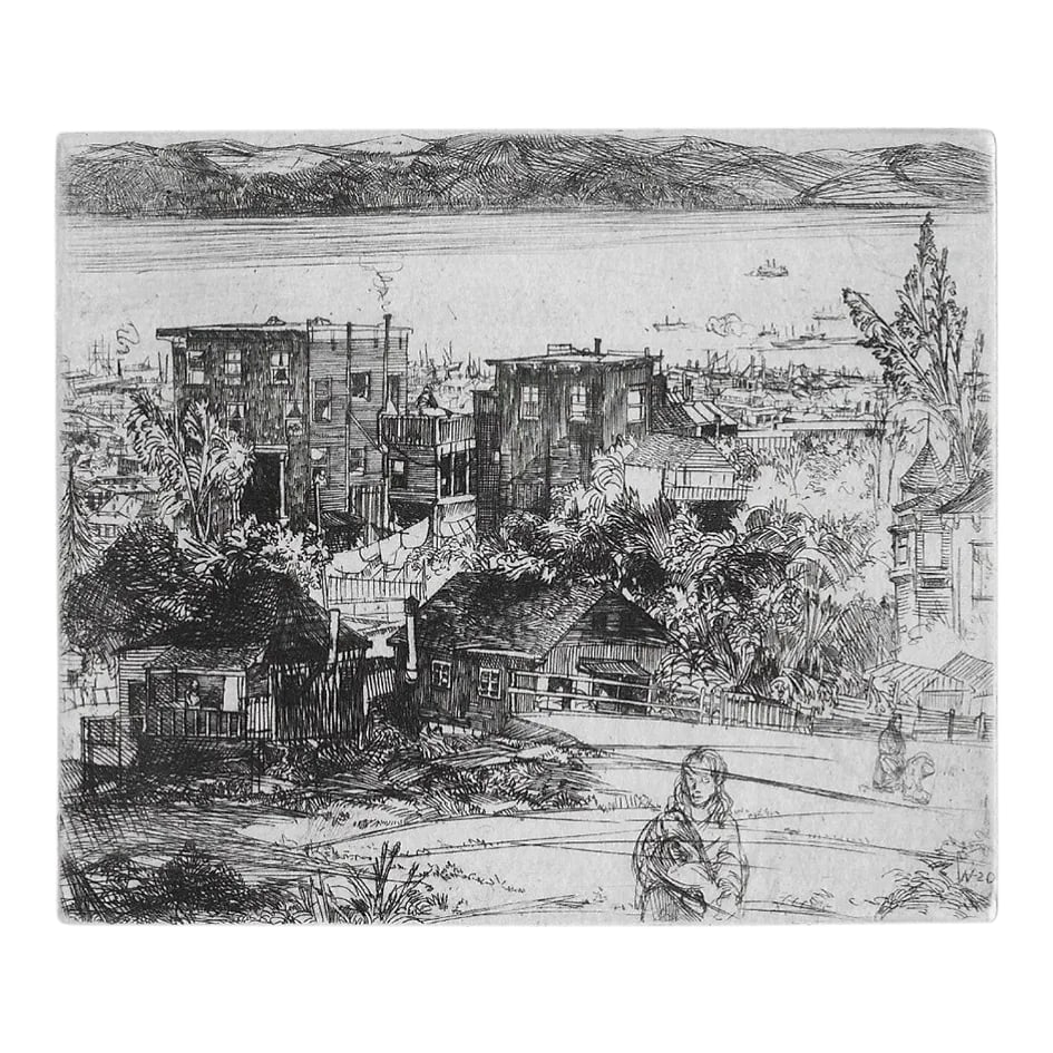 1920 John Winkler Cottages on Telegraph Hill San Francisco Etching (1 of 2)