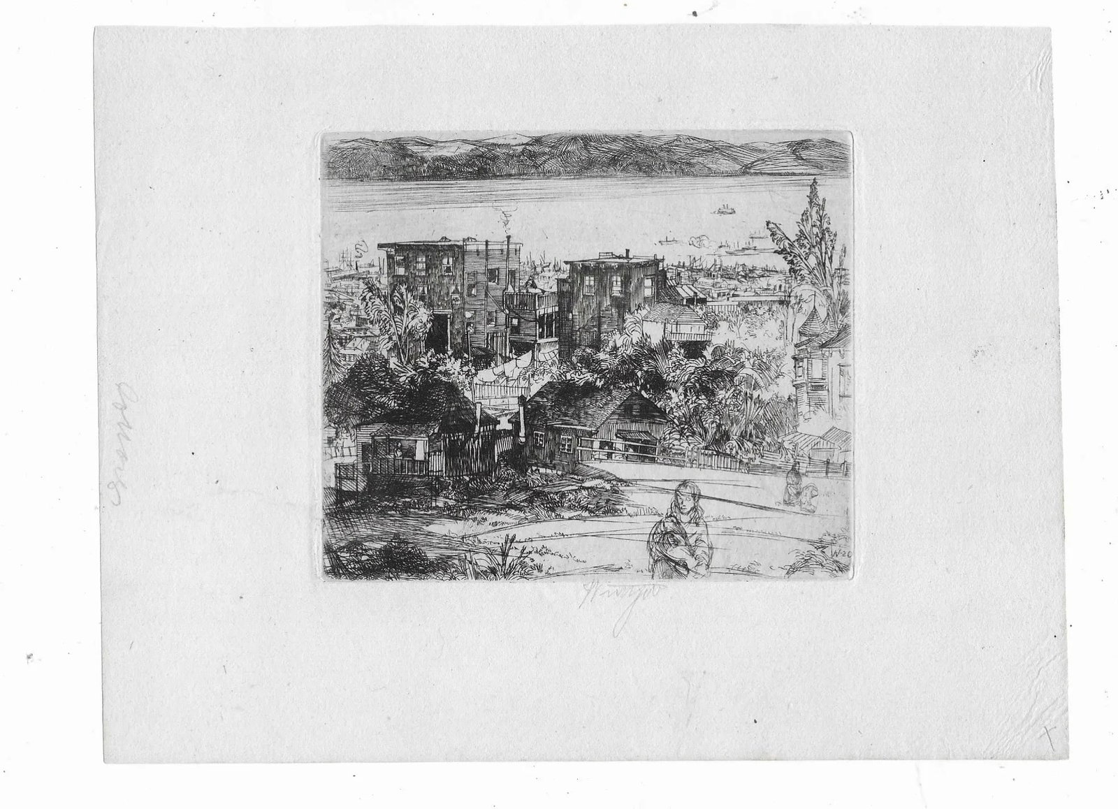 1920 John Winkler Cottages on Telegraph Hill San Francisco Etching - 2