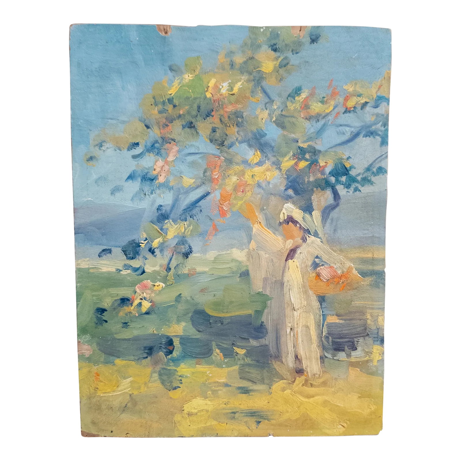 20th Century American Impressionist Oil Painting of Woman Picking Fruit, Pennsylvania School (1 of 7)