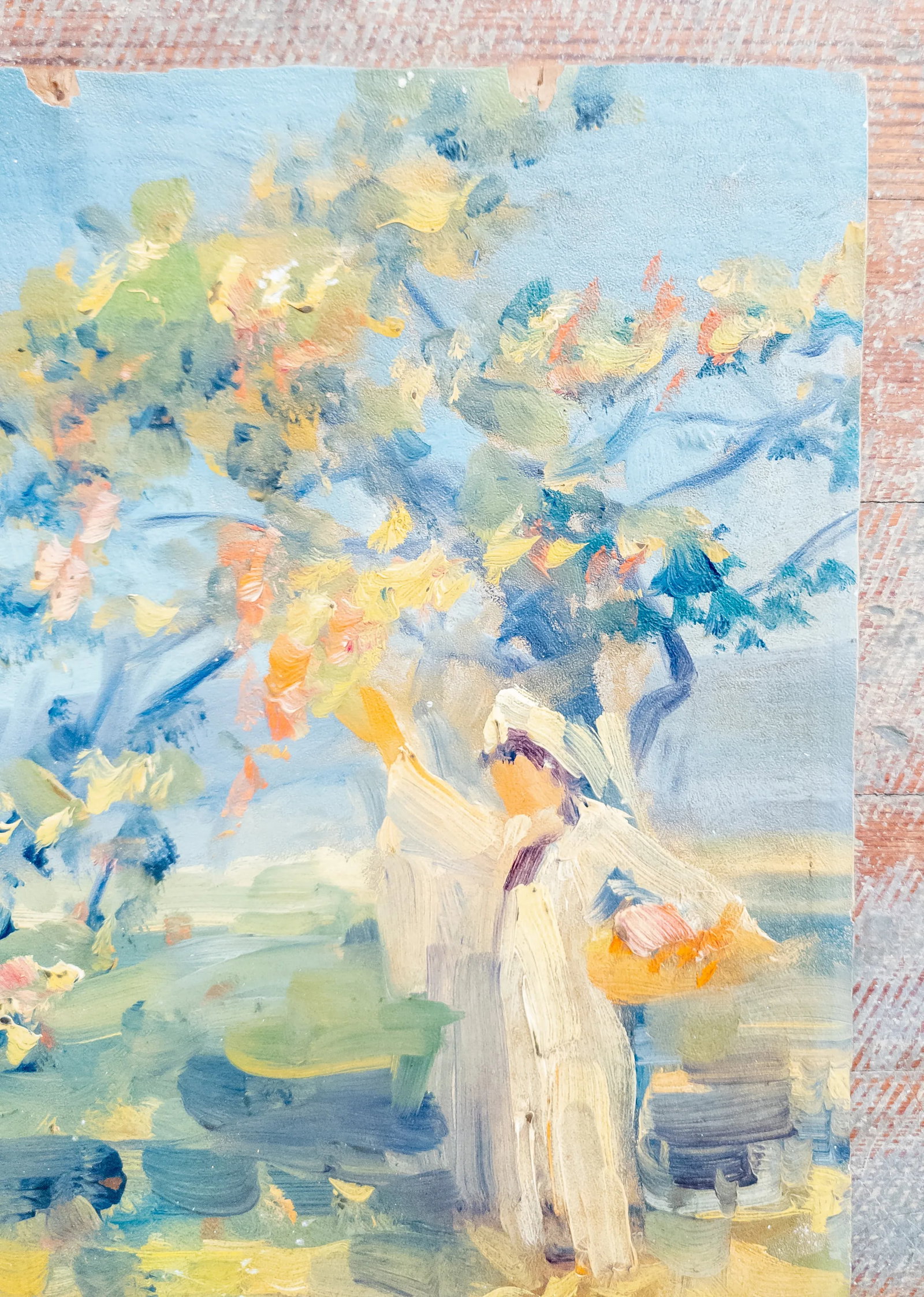 20th Century American Impressionist Oil Painting of Woman Picking Fruit, Pennsylvania School - 3