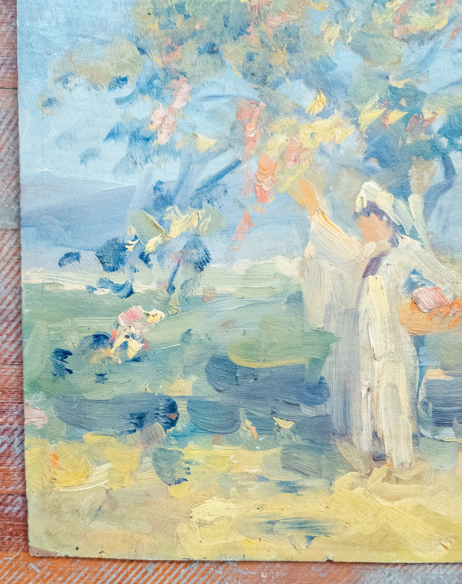 20th Century American Impressionist Oil Painting of Woman Picking Fruit, Pennsylvania School - 5