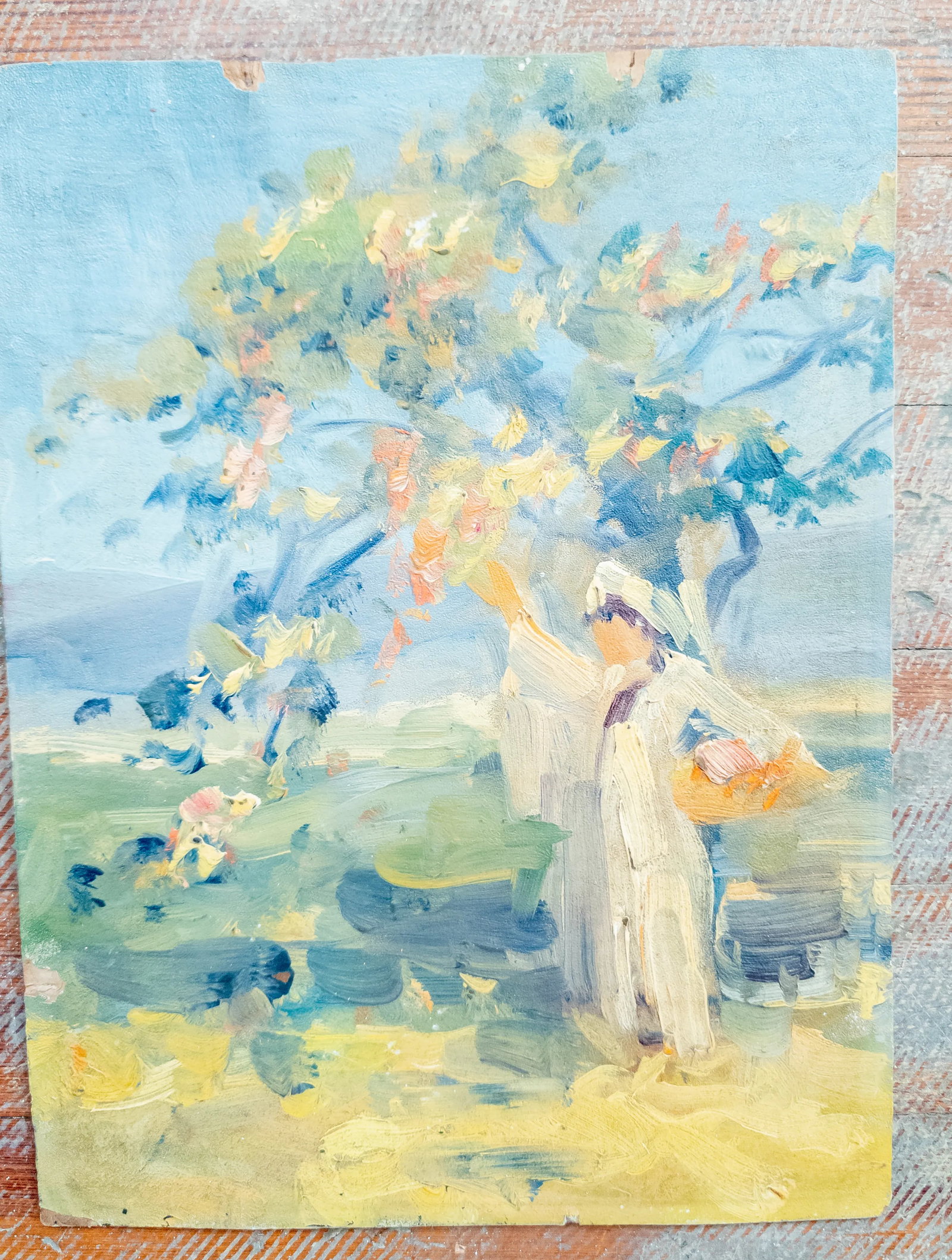 20th Century American Impressionist Oil Painting of Woman Picking Fruit, Pennsylvania School - 6