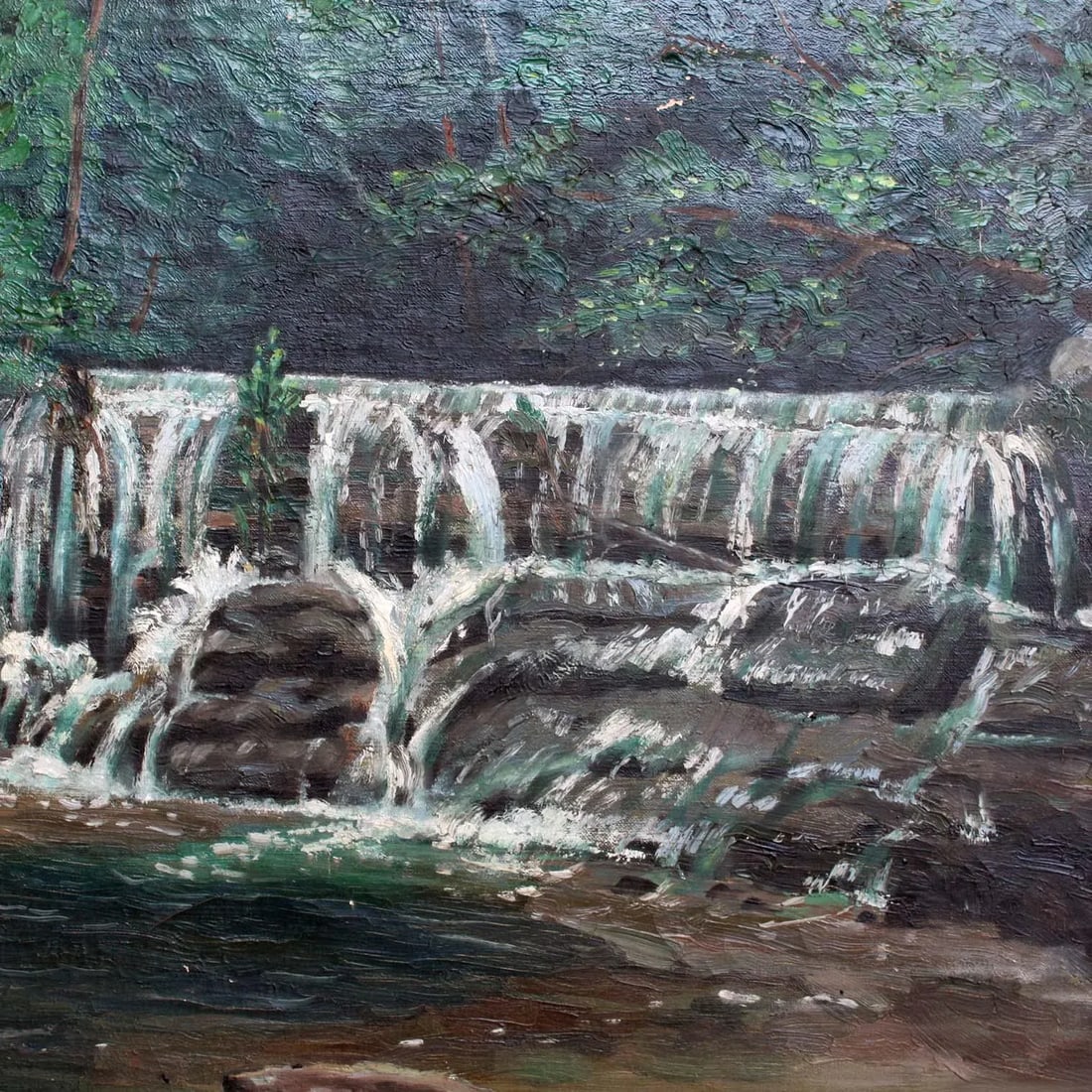 Mid 20th Century Waterfall, Oil on Canvas - 4