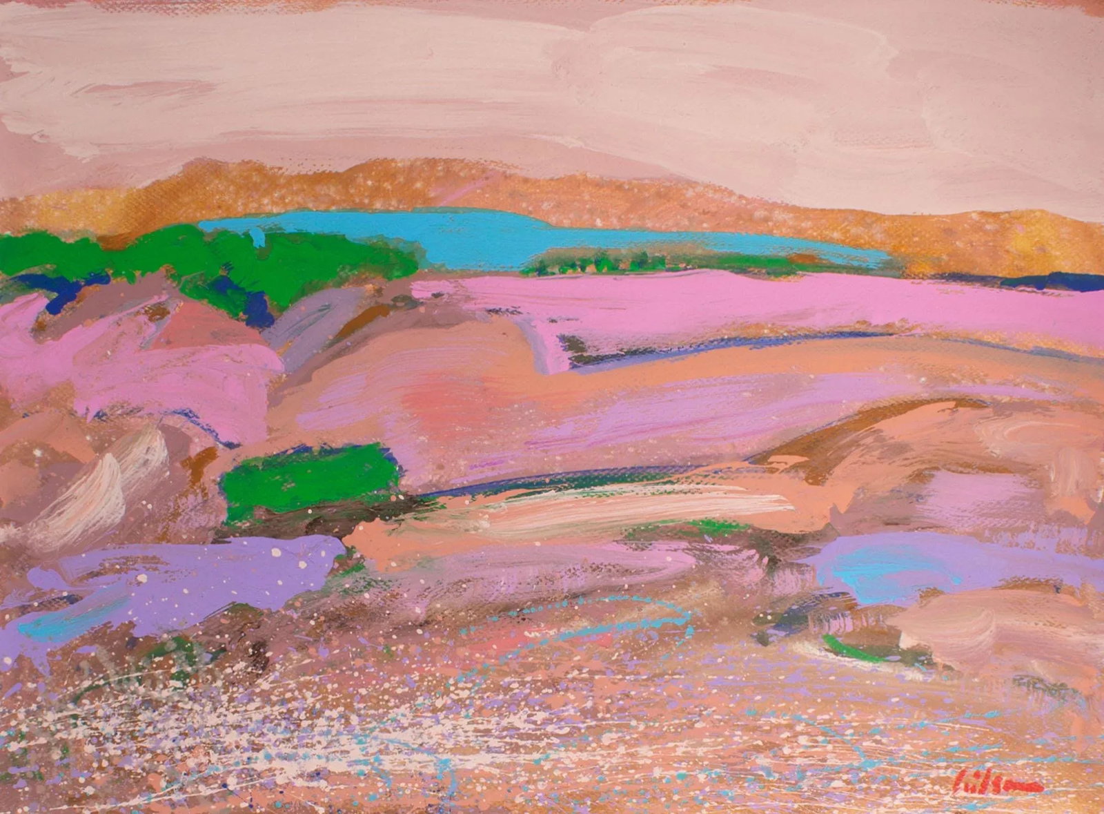 1980s Abstract Acrylic on Paper Landscape Painting by Harry Hilson - 2
