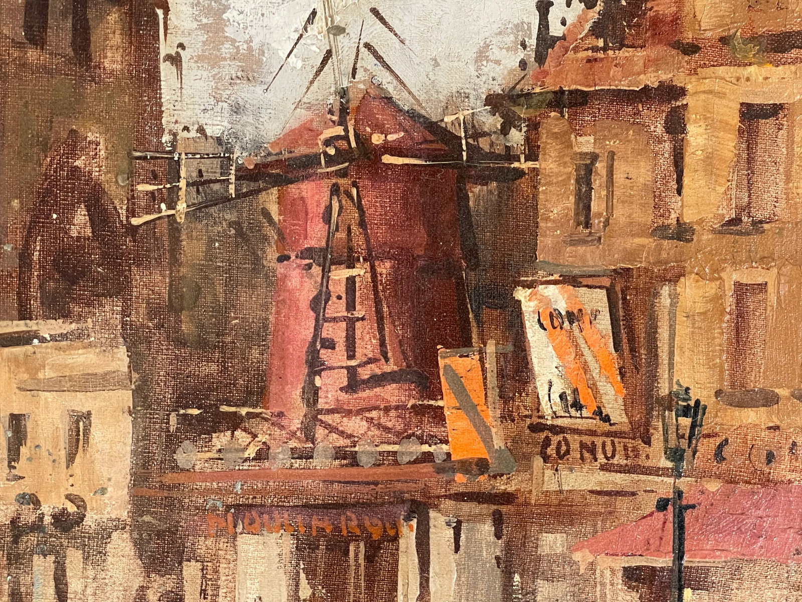 Mid 20th Century Paris Cityscape With Moulin Rouge With Horse and Carriage - 2