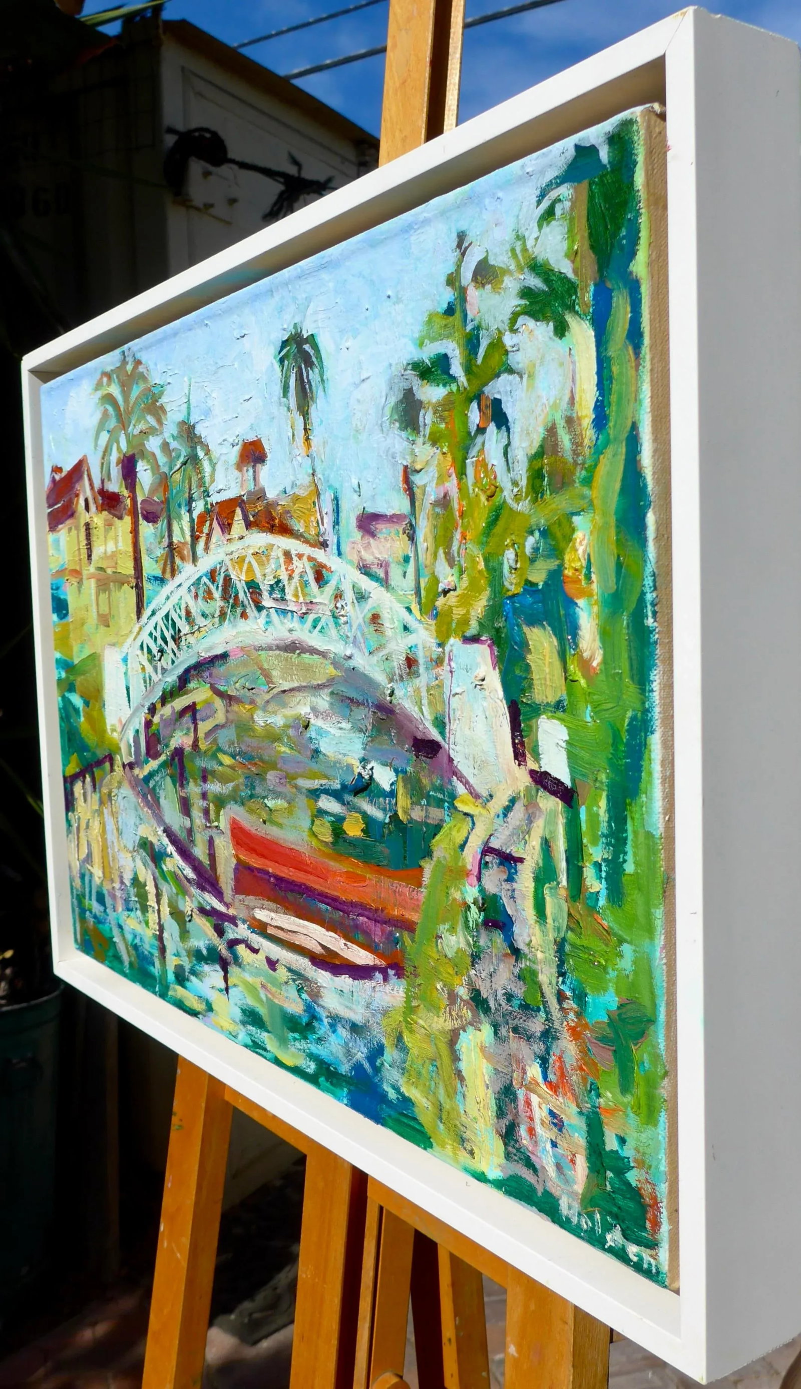 Venice Canal, California Contemporary Oil Painting by Martha Holden, Framed - 3