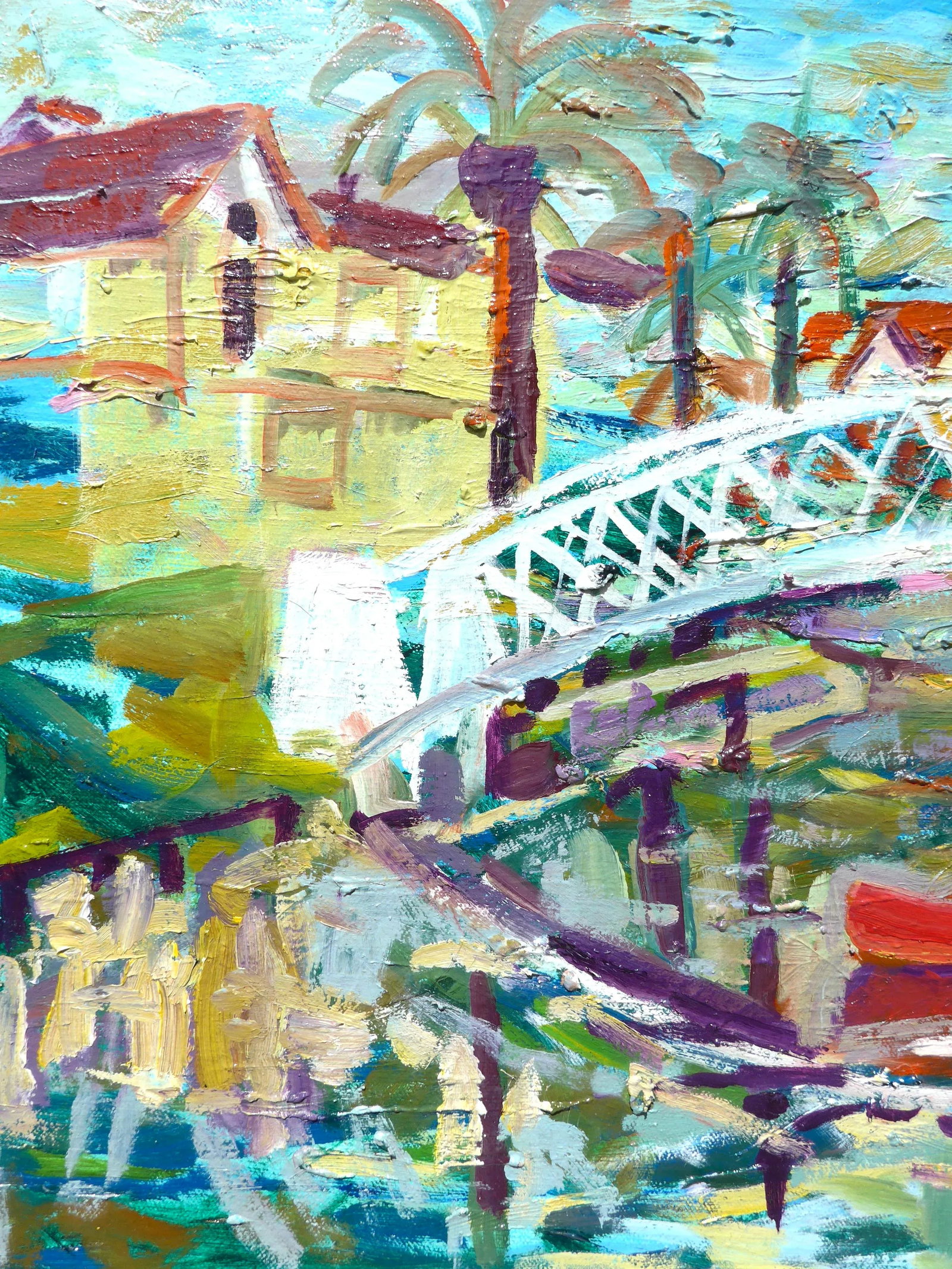 Venice Canal, California Contemporary Oil Painting by Martha Holden, Framed - 5
