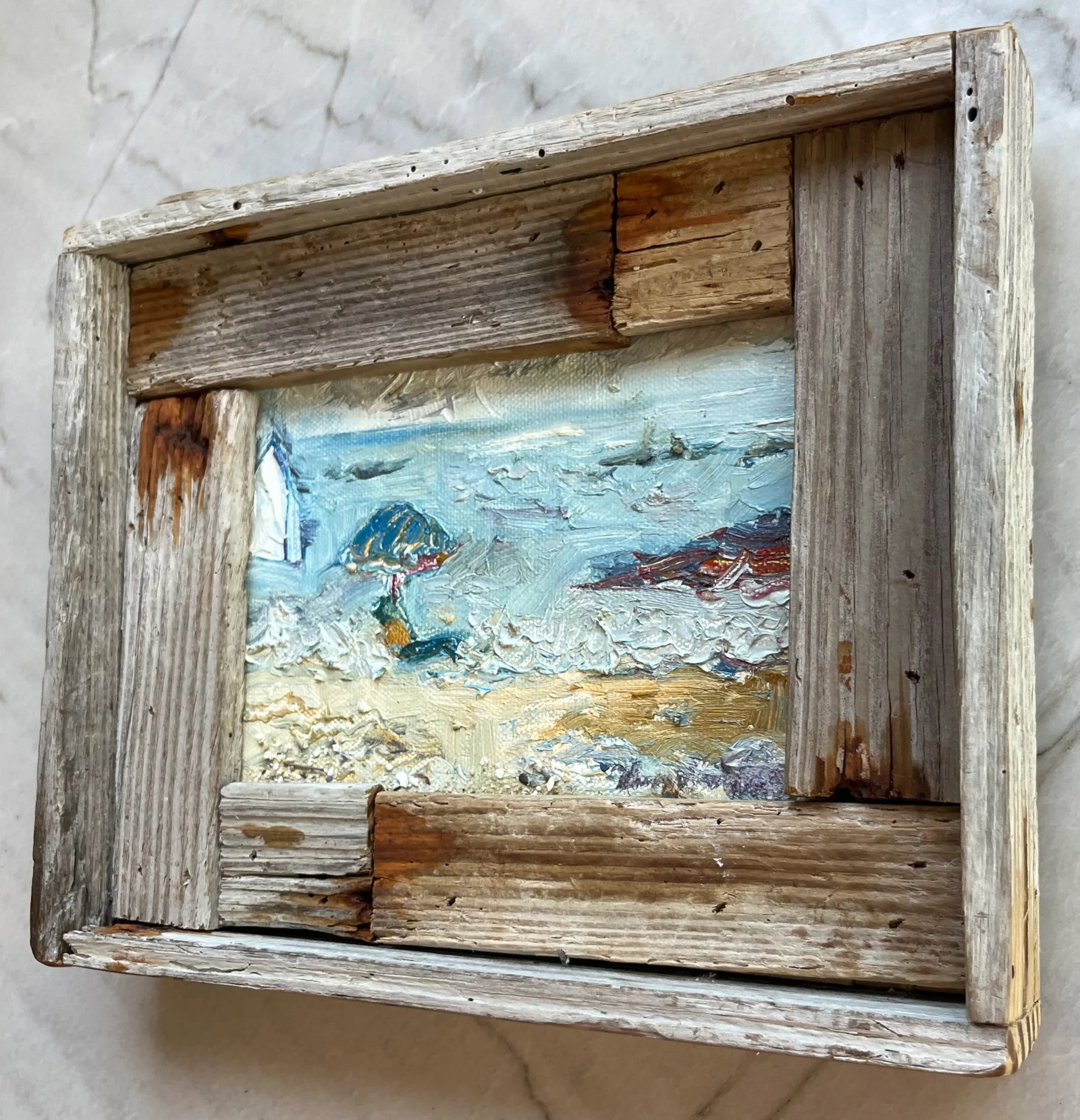 The Gulf, Oil Painting, by Van Ness, Barn Wood Frame - 2