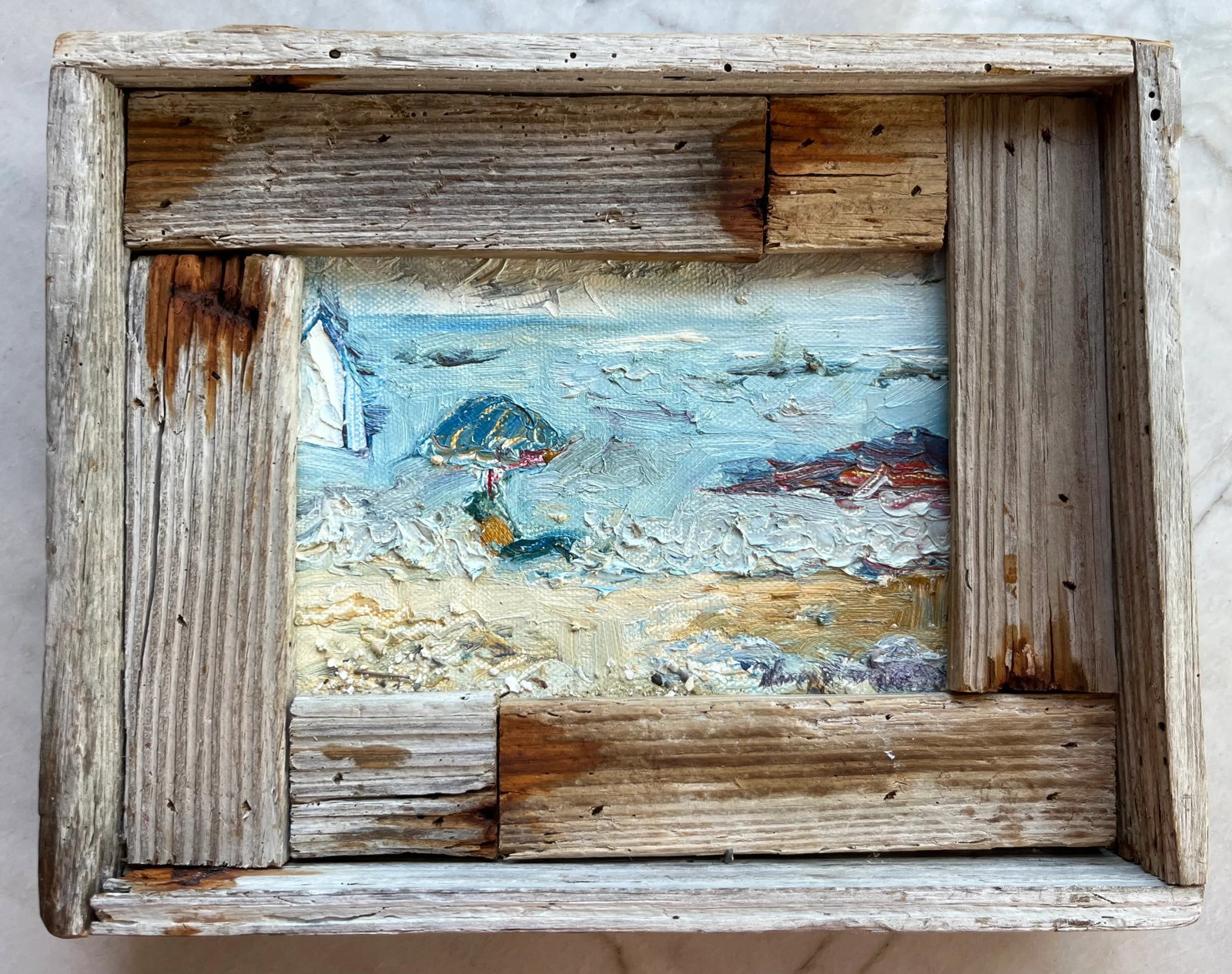 The Gulf, Oil Painting, by Van Ness, Barn Wood Frame - 3
