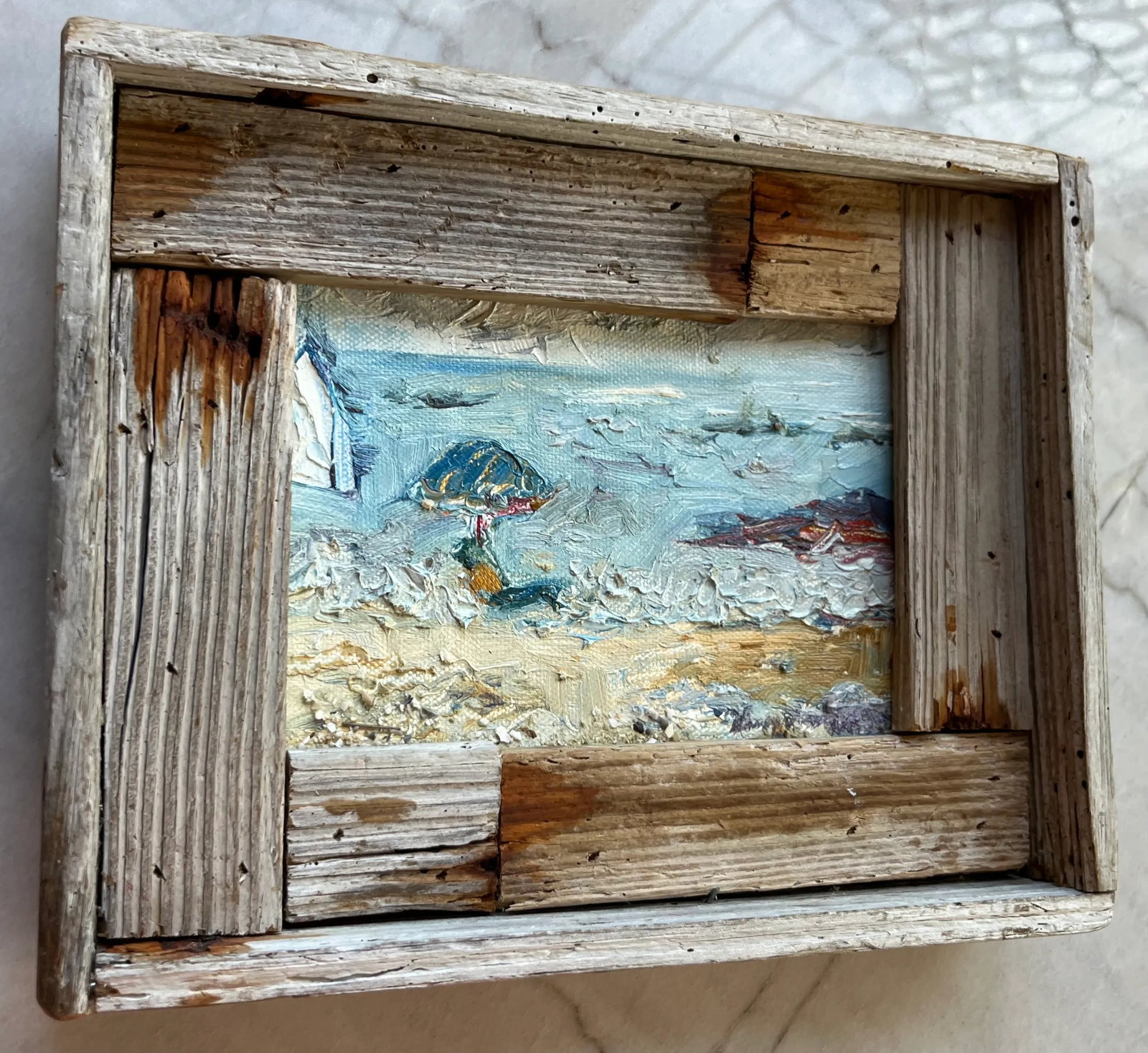 The Gulf, Oil Painting, by Van Ness, Barn Wood Frame - 4
