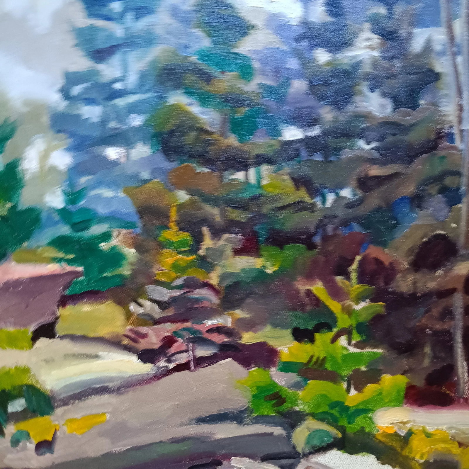 Walking Through Deep Dark Woods Over Granite Rocks Original Oil Painting by David Beynon Pena - 2