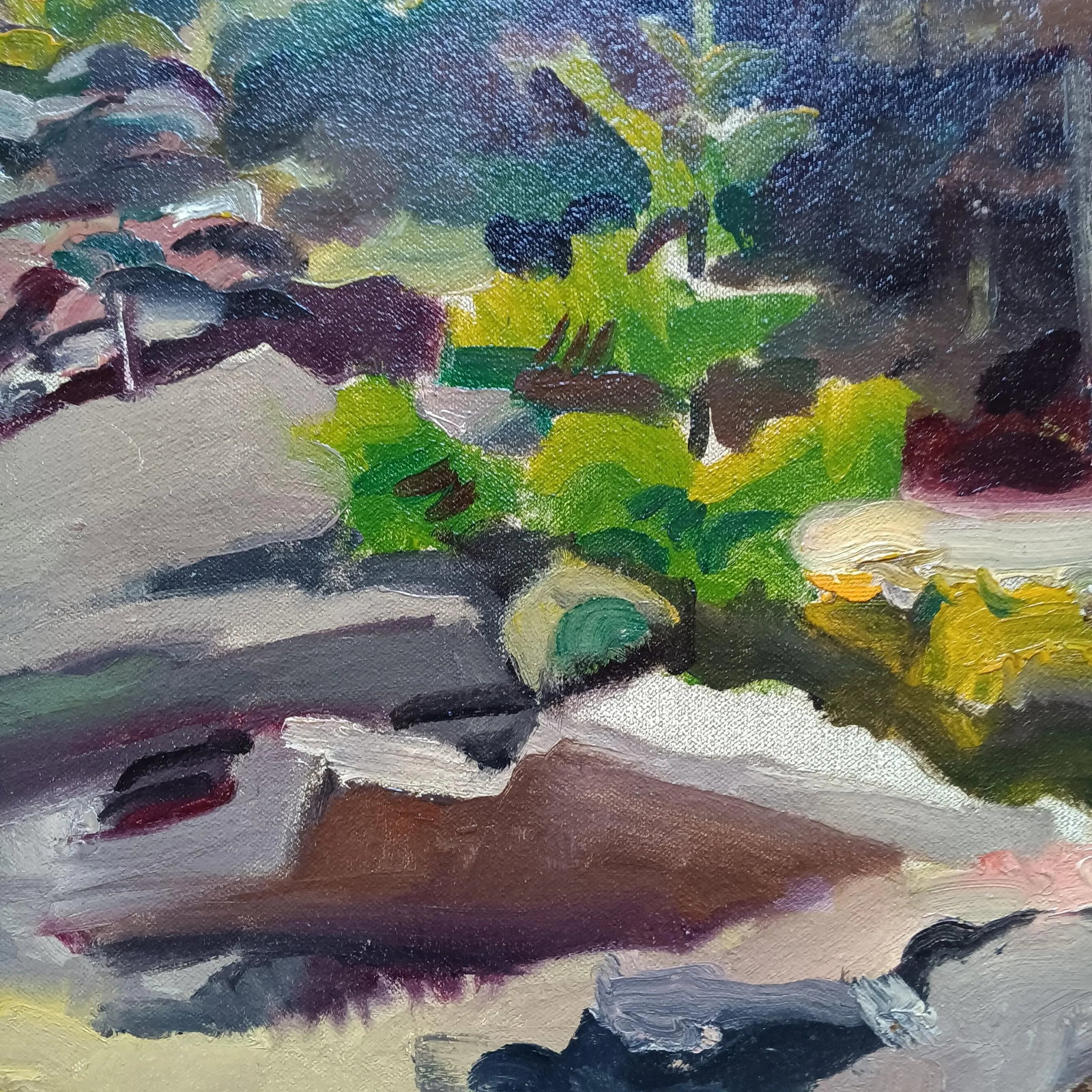 Walking Through Deep Dark Woods Over Granite Rocks Original Oil Painting by David Beynon Pena - 5