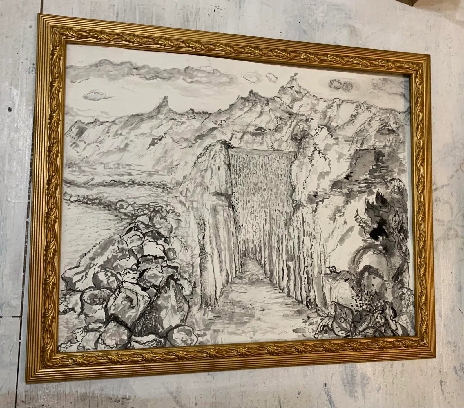 Utopia, Original Pen & Ink Drawings, Gold Frame, by Van Ness - 4