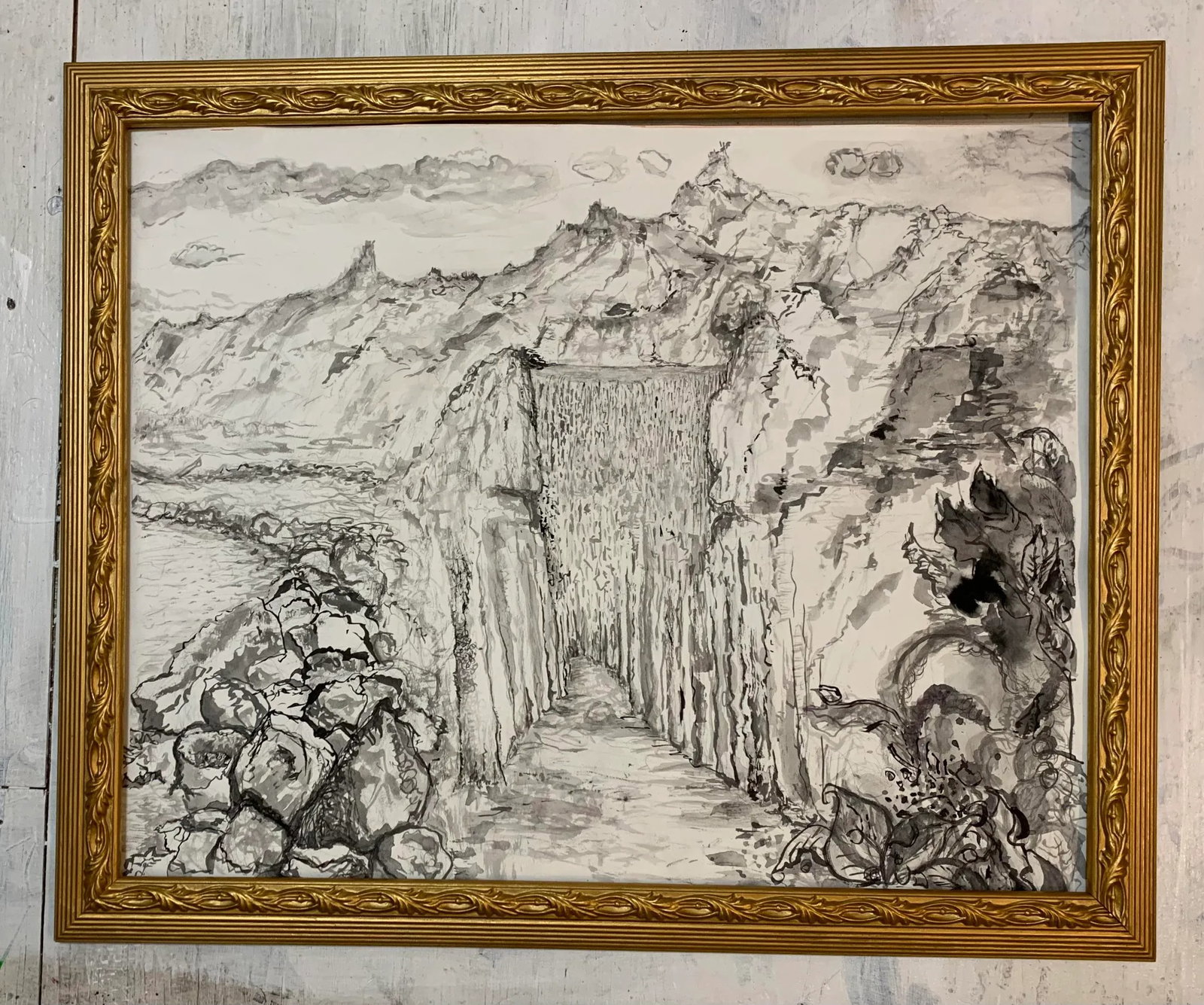 Utopia, Original Pen & Ink Drawings, Gold Frame, by Van Ness - 8