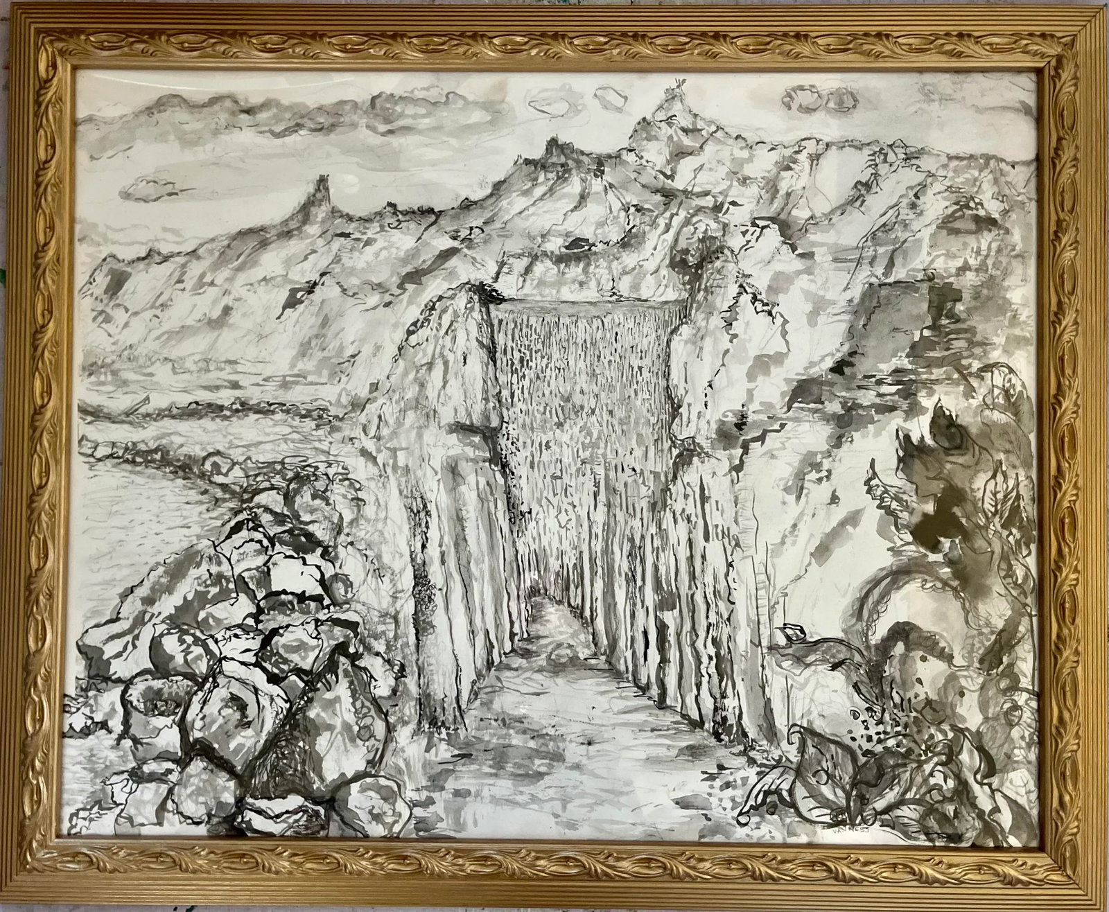 Utopia, Original Pen & Ink Drawings, Gold Frame, by Van Ness - 9