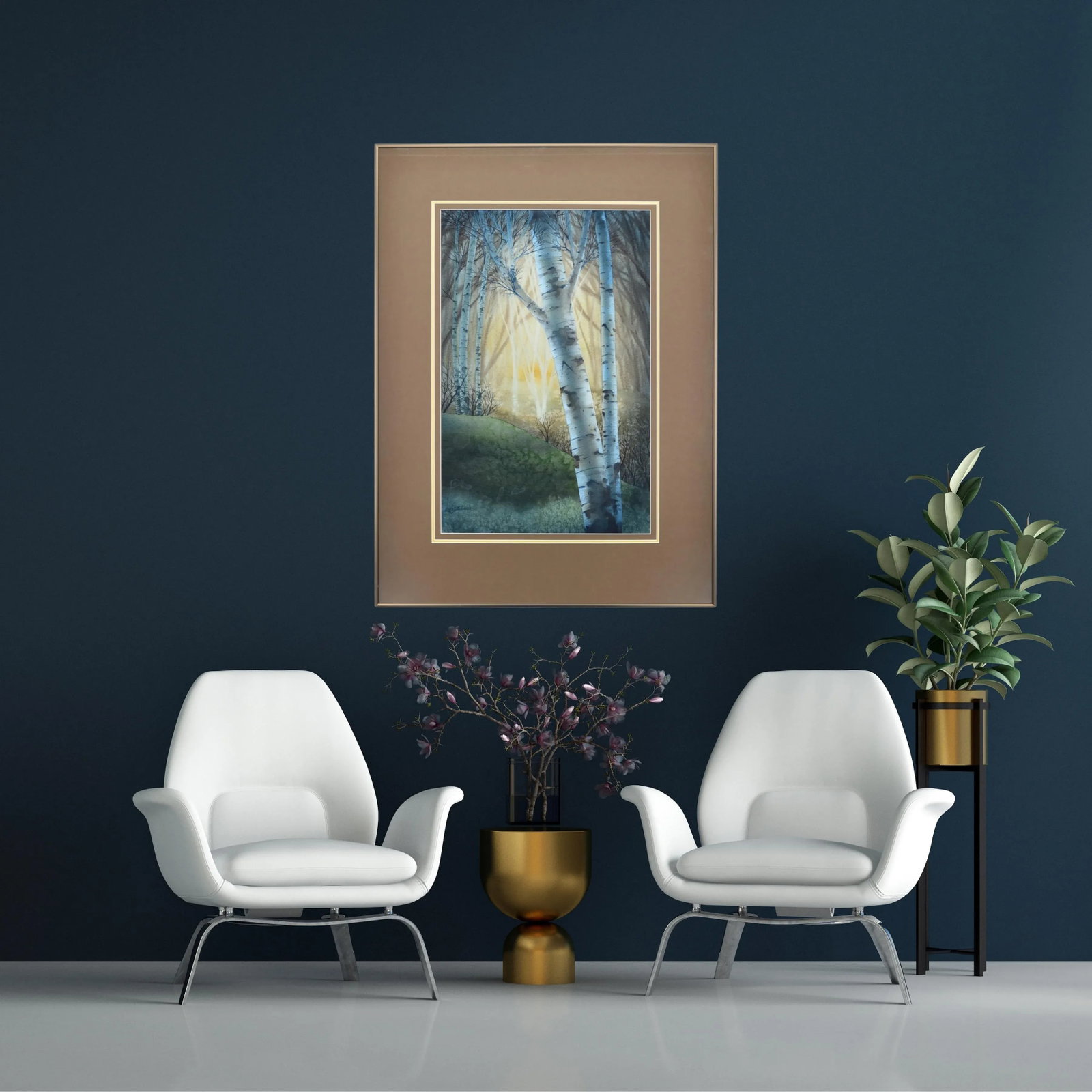 Late 20th Century Eric C Johnson Original Watercolor Painting of Birch Trees Signed & Framed - 10